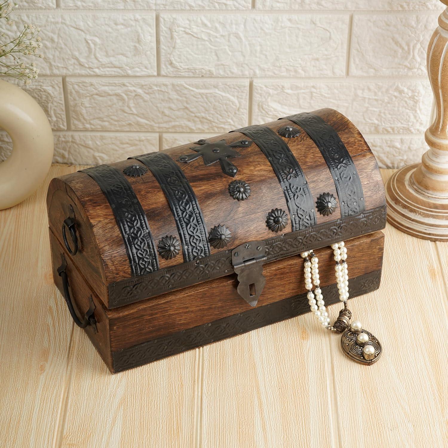 Cofre del Tesoro de Madera Ajuny - Caja Decorativa 28x15 cm