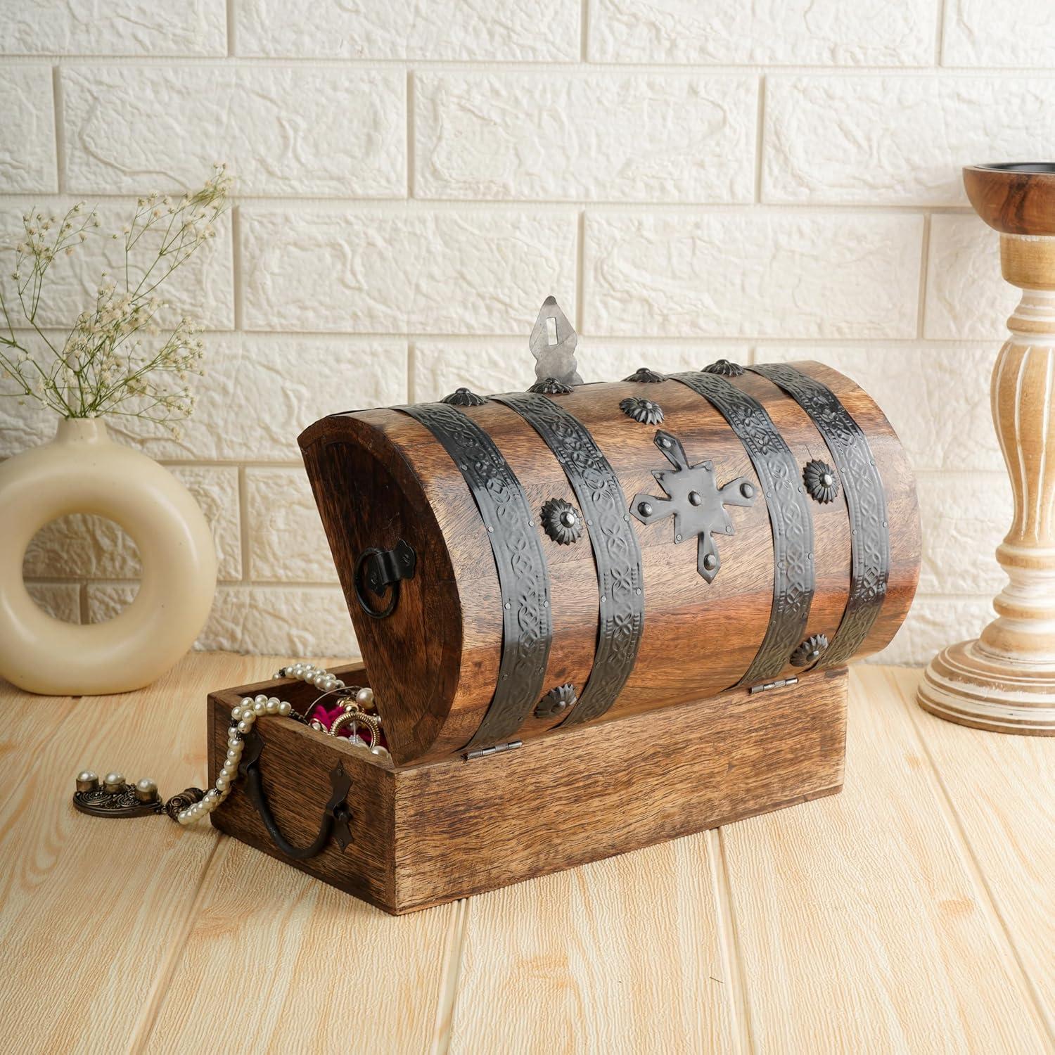 Cofre del Tesoro de Madera Ajuny - Caja Decorativa 28x15 cm