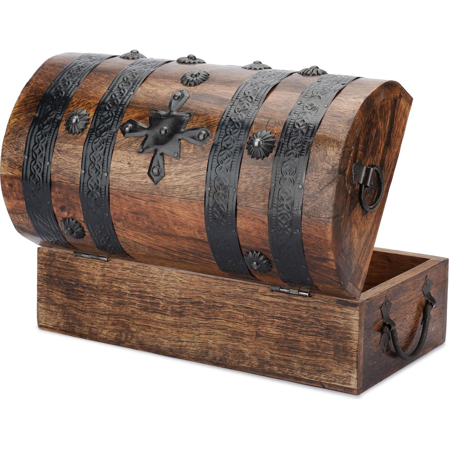 Cofre del Tesoro de Madera Ajuny - Caja Decorativa 28x15 cm