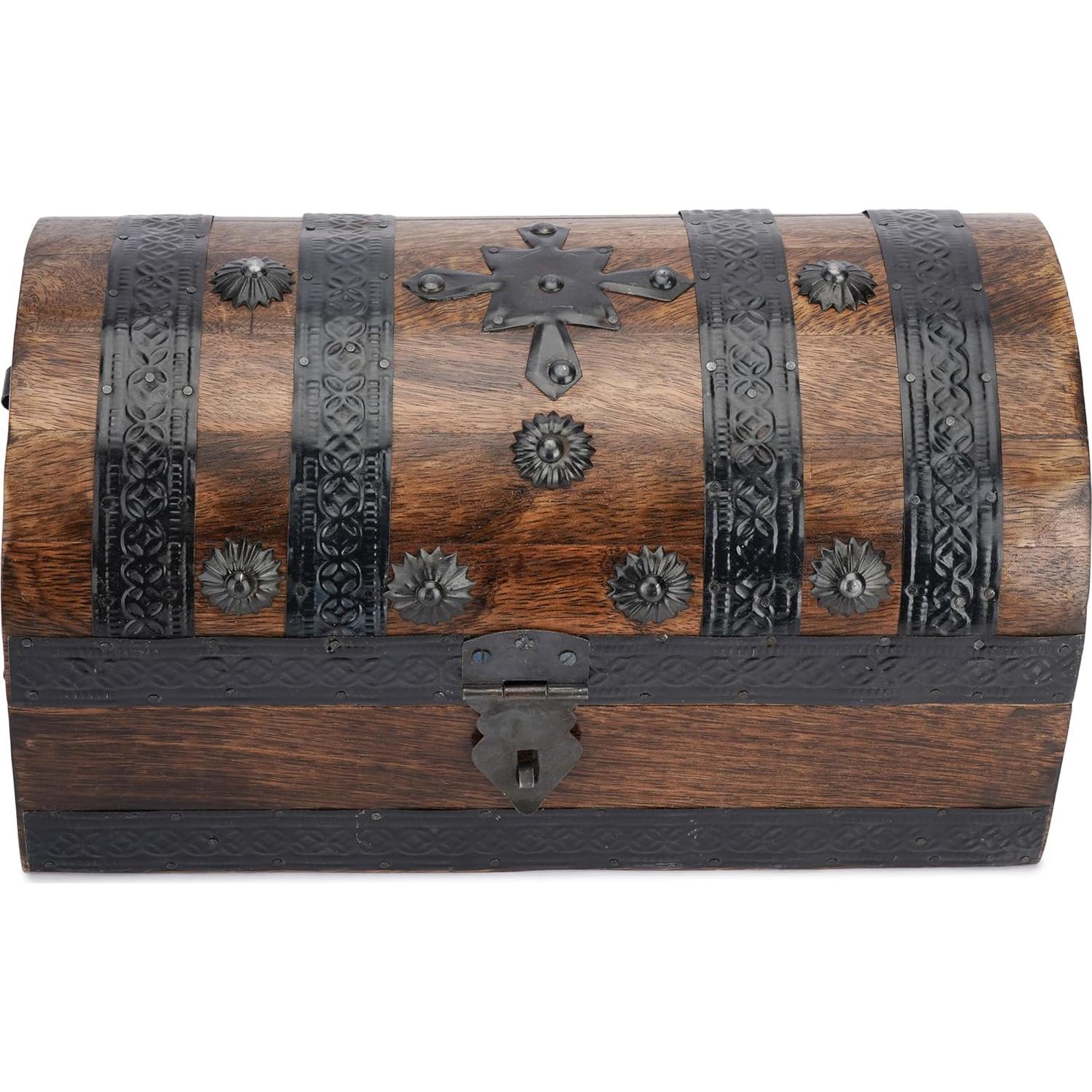 Cofre del Tesoro de Madera Ajuny - Caja Decorativa 28x15 cm