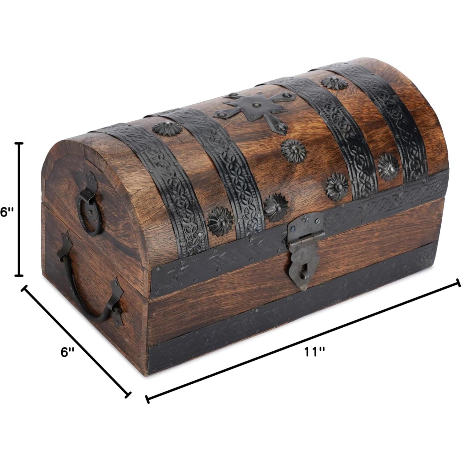 Cofre del Tesoro de Madera Ajuny - Caja Decorativa 28x15 cm