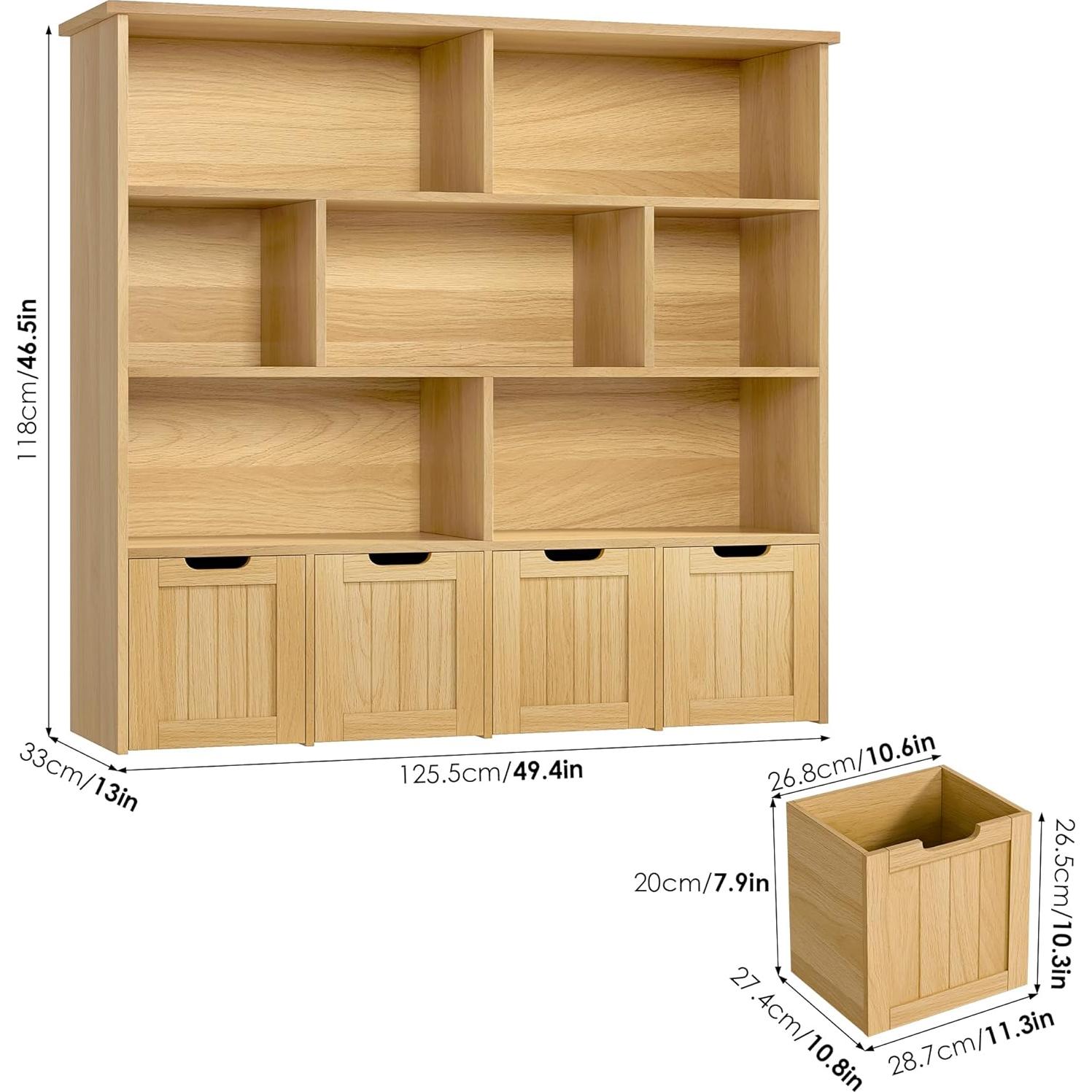 Organizador de Almacenamiento de Juguetes FINETONES Natural con 4 Cofres y 7 Cubos