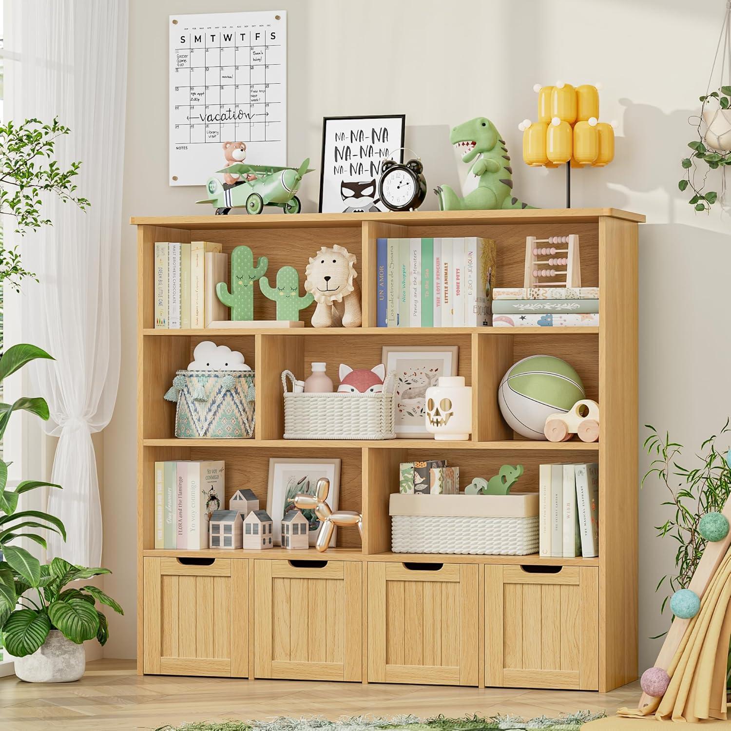 Organizador de Almacenamiento de Juguetes FINETONES Natural con 4 Cofres y 7 Cubos