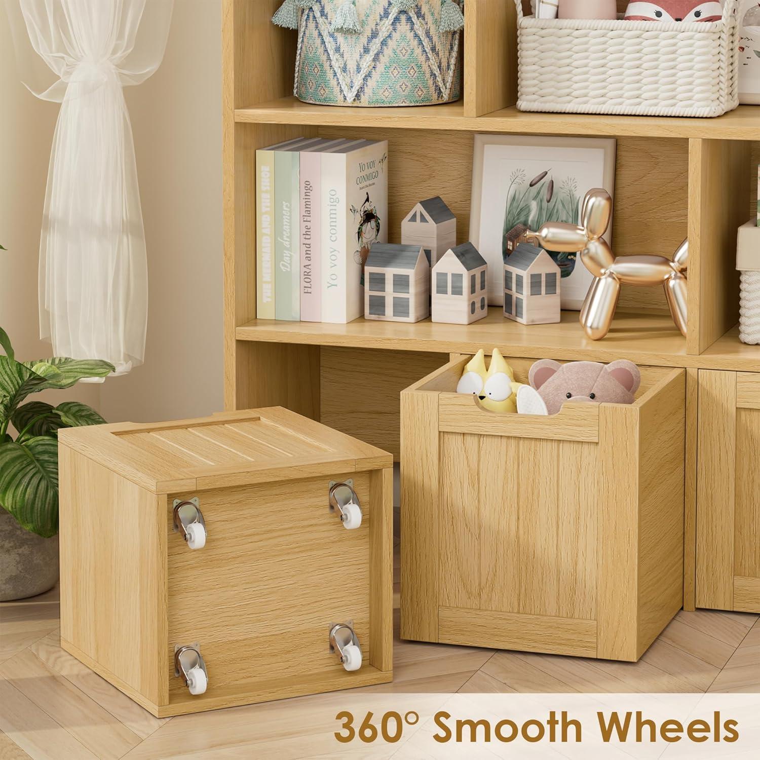Organizador de Almacenamiento de Juguetes FINETONES Natural con 4 Cofres y 7 Cubos