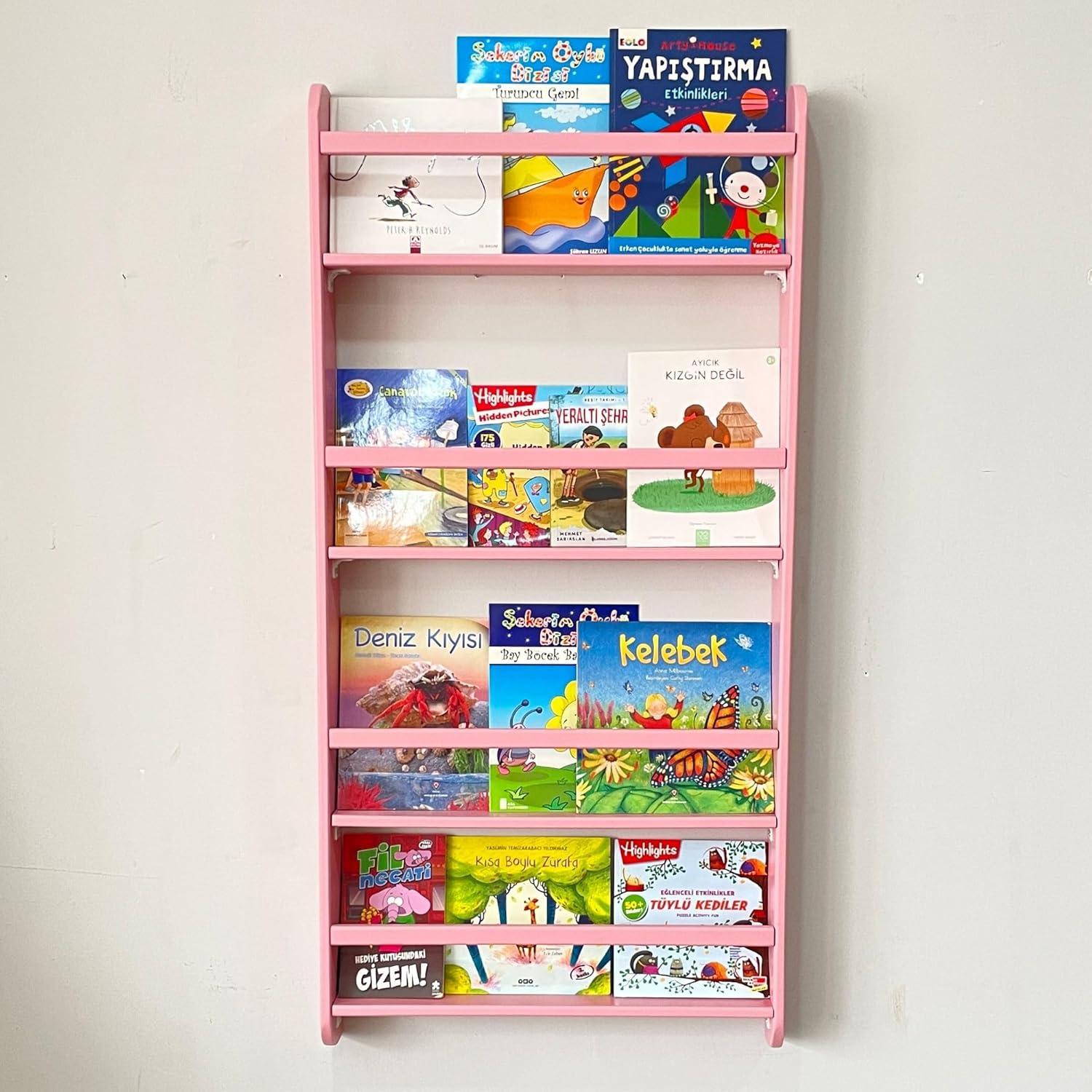 Estantería Montessori de Madera de Pino Rosa 4 Niveles