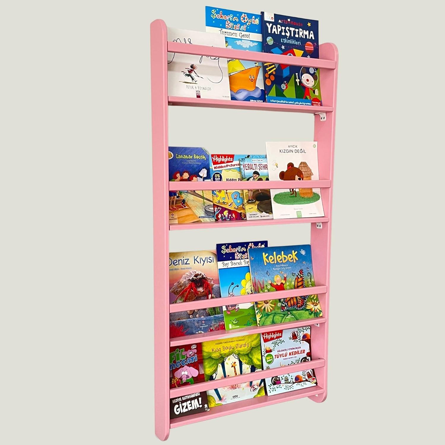 Estantería Montessori de Madera de Pino Rosa 4 Niveles