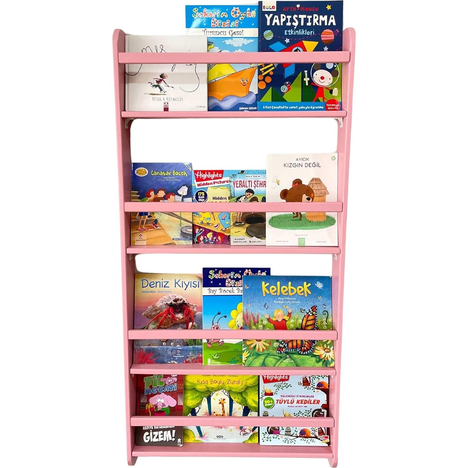 Estantería Montessori de Madera de Pino Rosa 4 Niveles