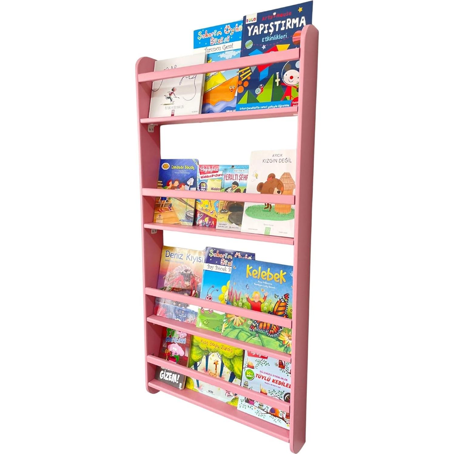 Estantería Montessori de Madera de Pino Rosa 4 Niveles