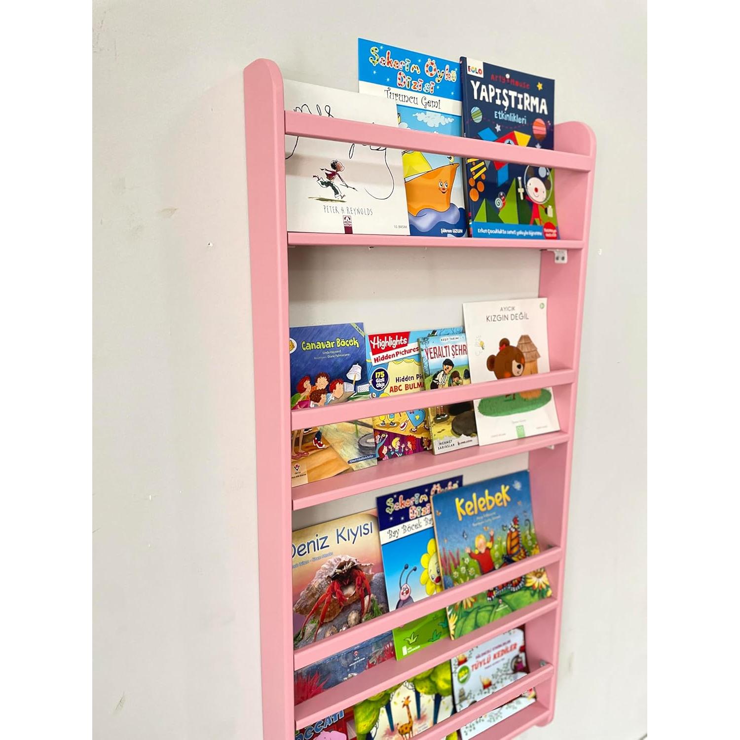 Estantería Montessori de Madera de Pino Rosa 4 Niveles