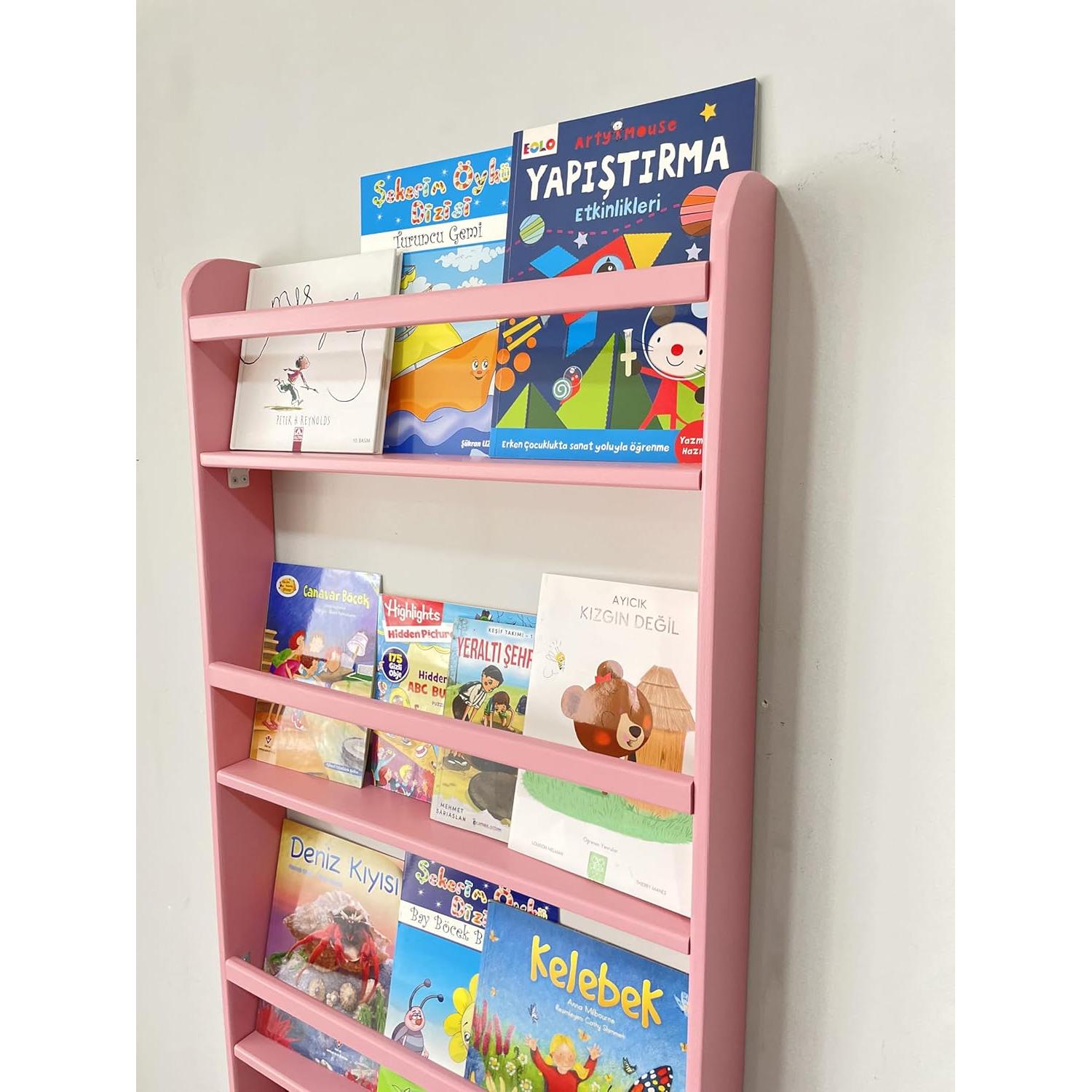 Estantería Montessori de Madera de Pino Rosa 4 Niveles