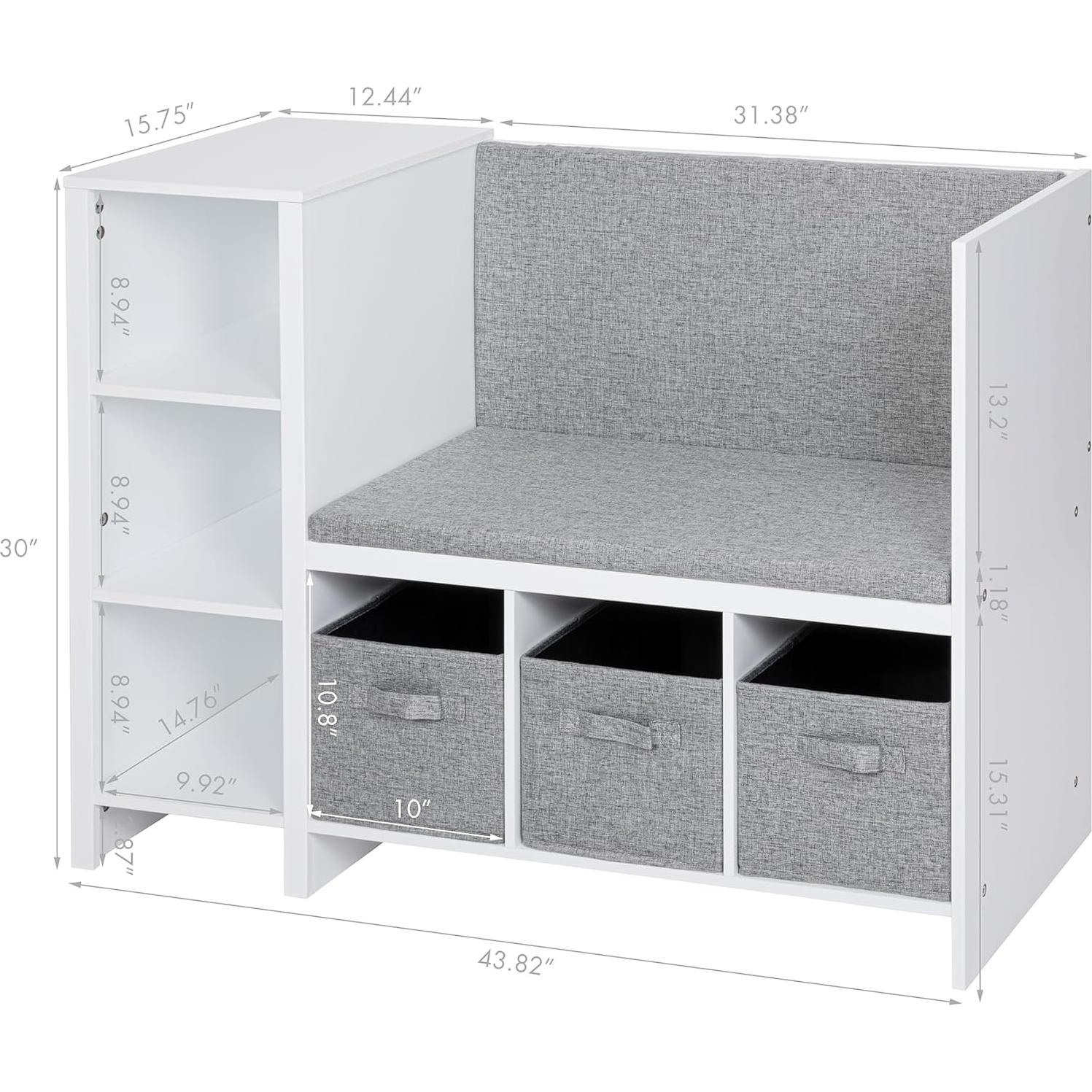 Banco de Lectura Infantil UTEX con Estantería y Cojín Blanco