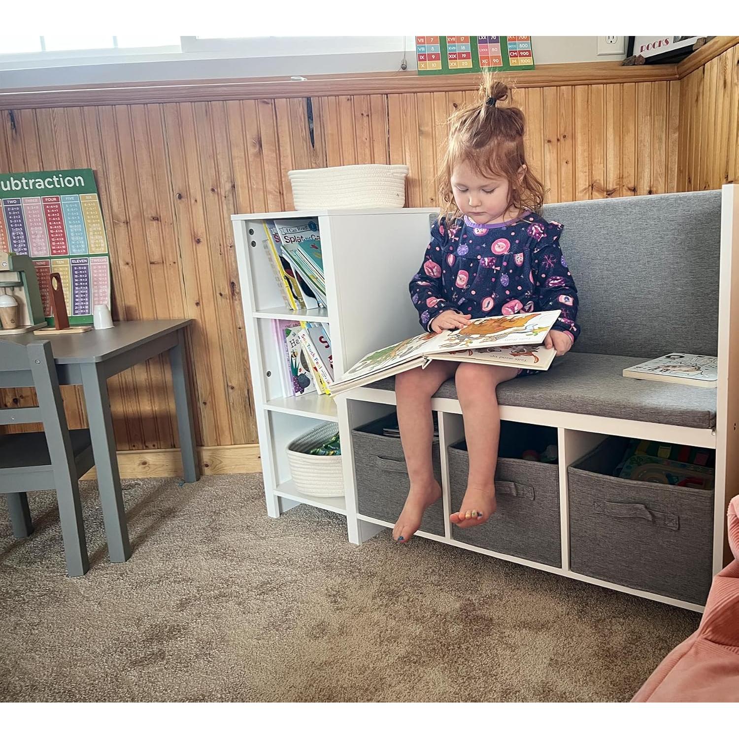 Banco de Lectura Infantil UTEX con Estantería y Cojín Blanco