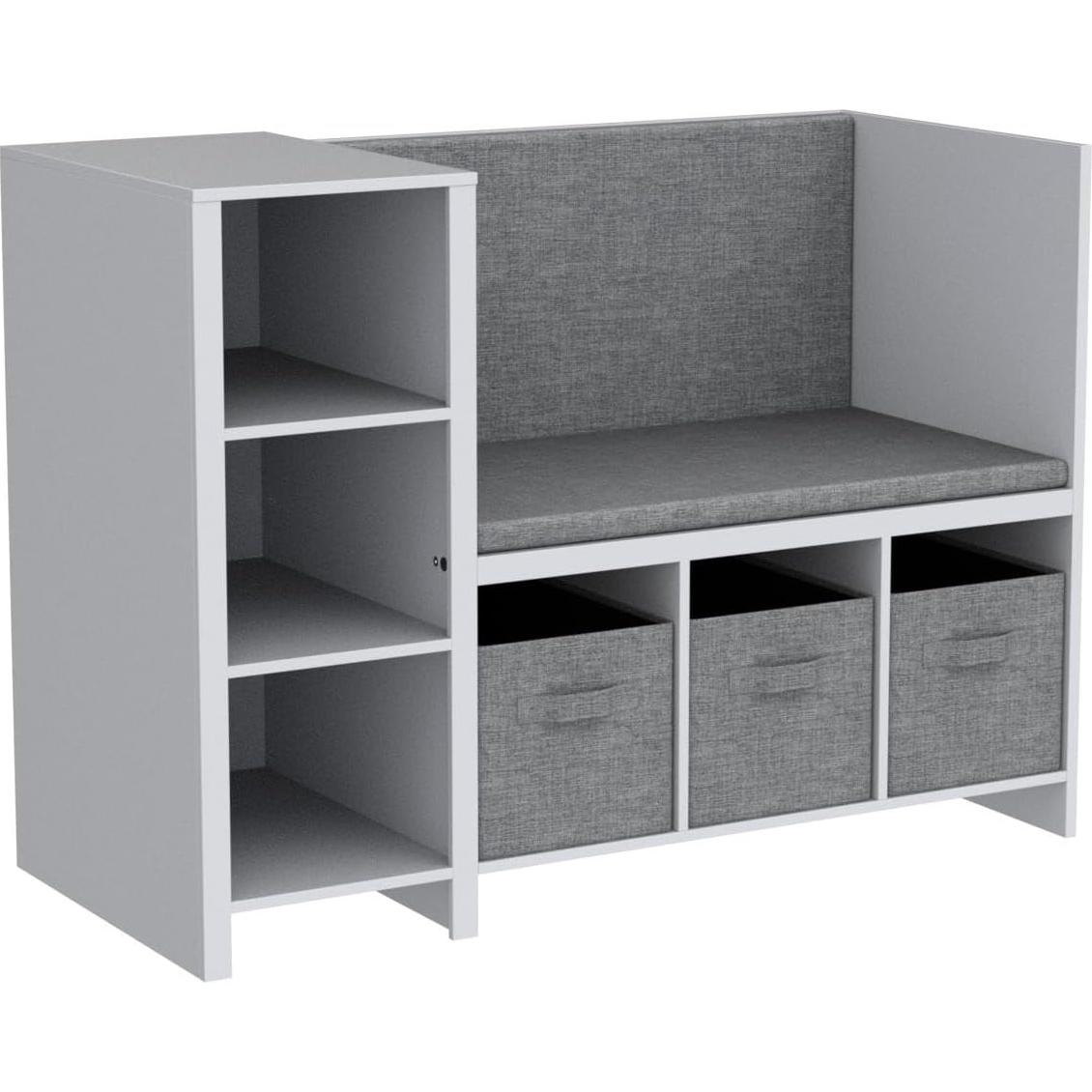 Banco de Lectura Infantil UTEX con Estantería y Cojín Blanco