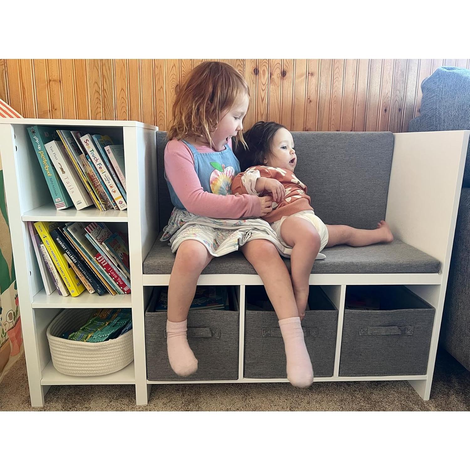 Banco de Lectura Infantil UTEX con Estantería y Cojín Blanco