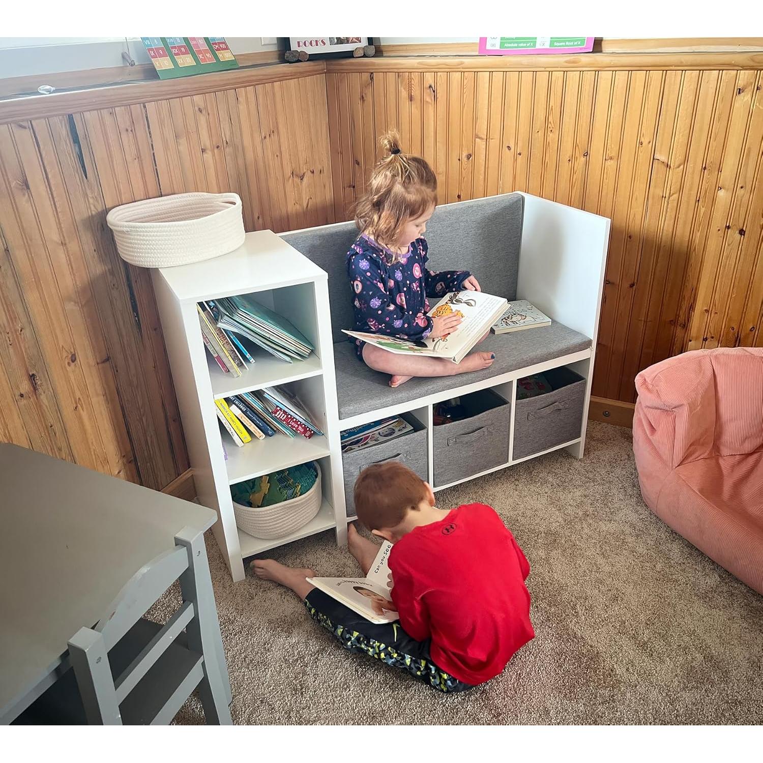 Banco de Lectura Infantil UTEX con Estantería y Cojín Blanco
