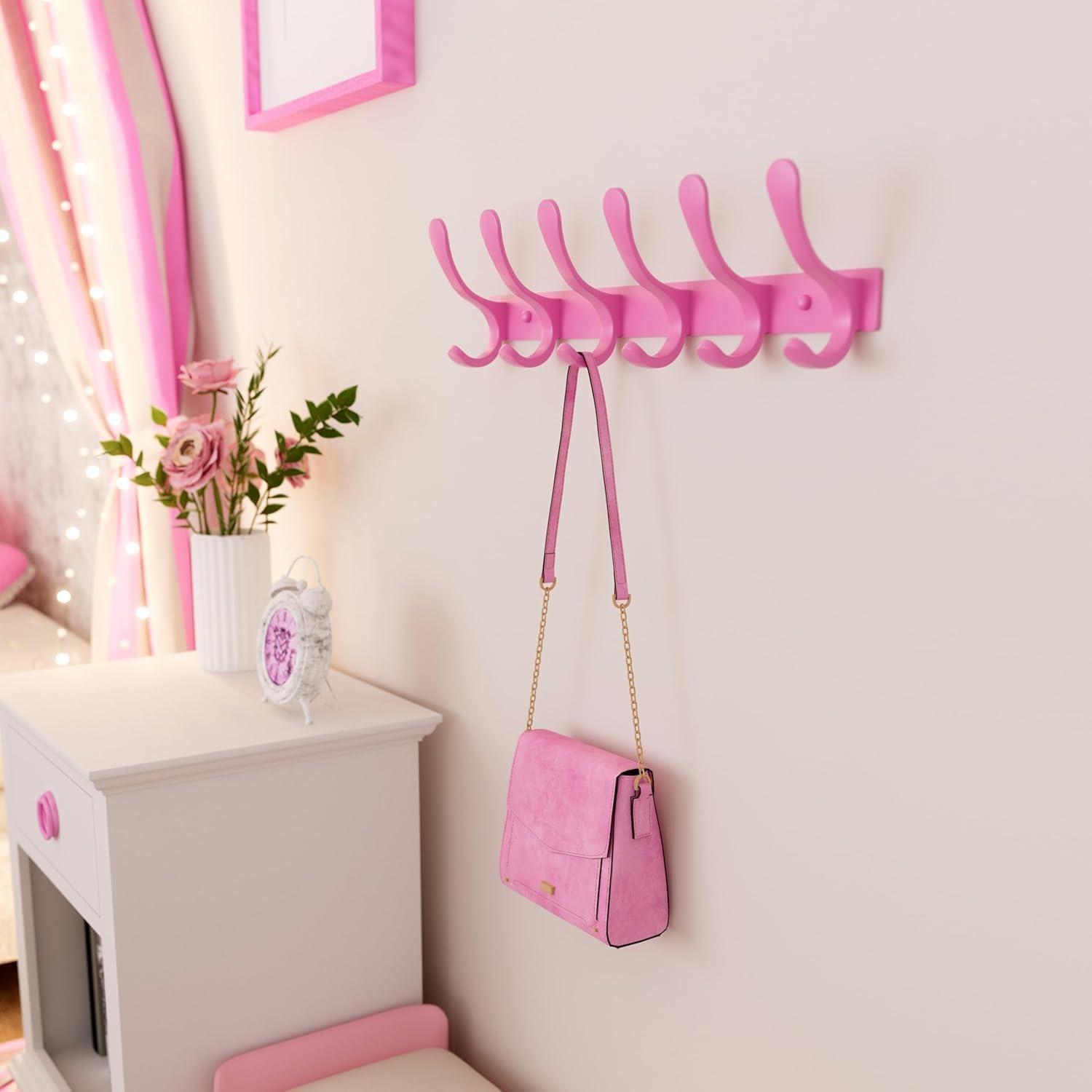 Perchero de Pared SKOLOO Rosa - 6 Ganchos Acero Inoxidable