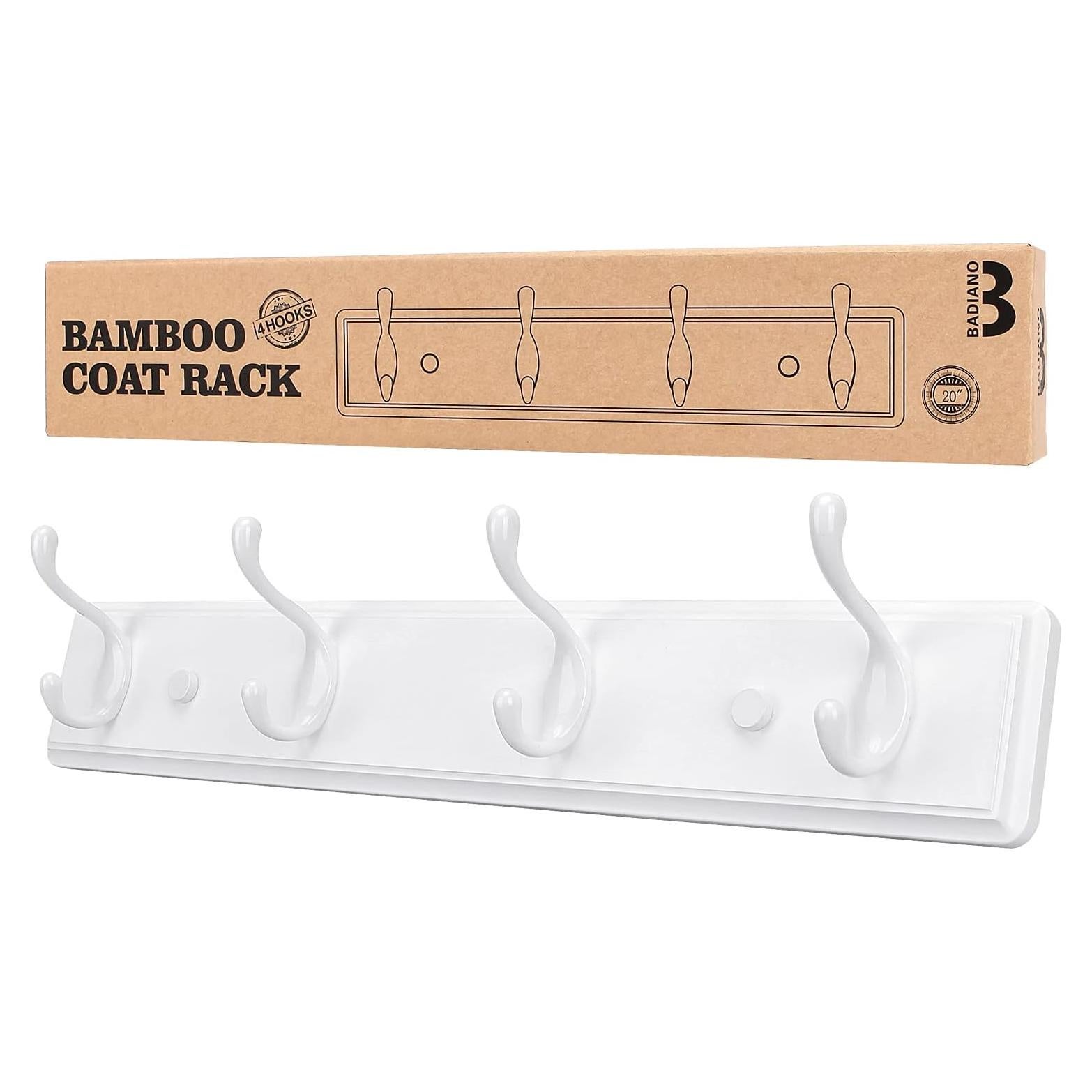 Perchero de Madera Badiano Blanco 4 Ganchos para Pared