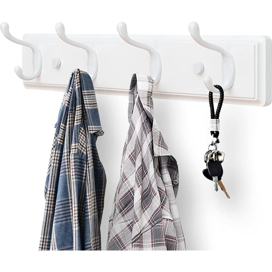 Perchero de Madera Badiano Blanco 4 Ganchos para Pared