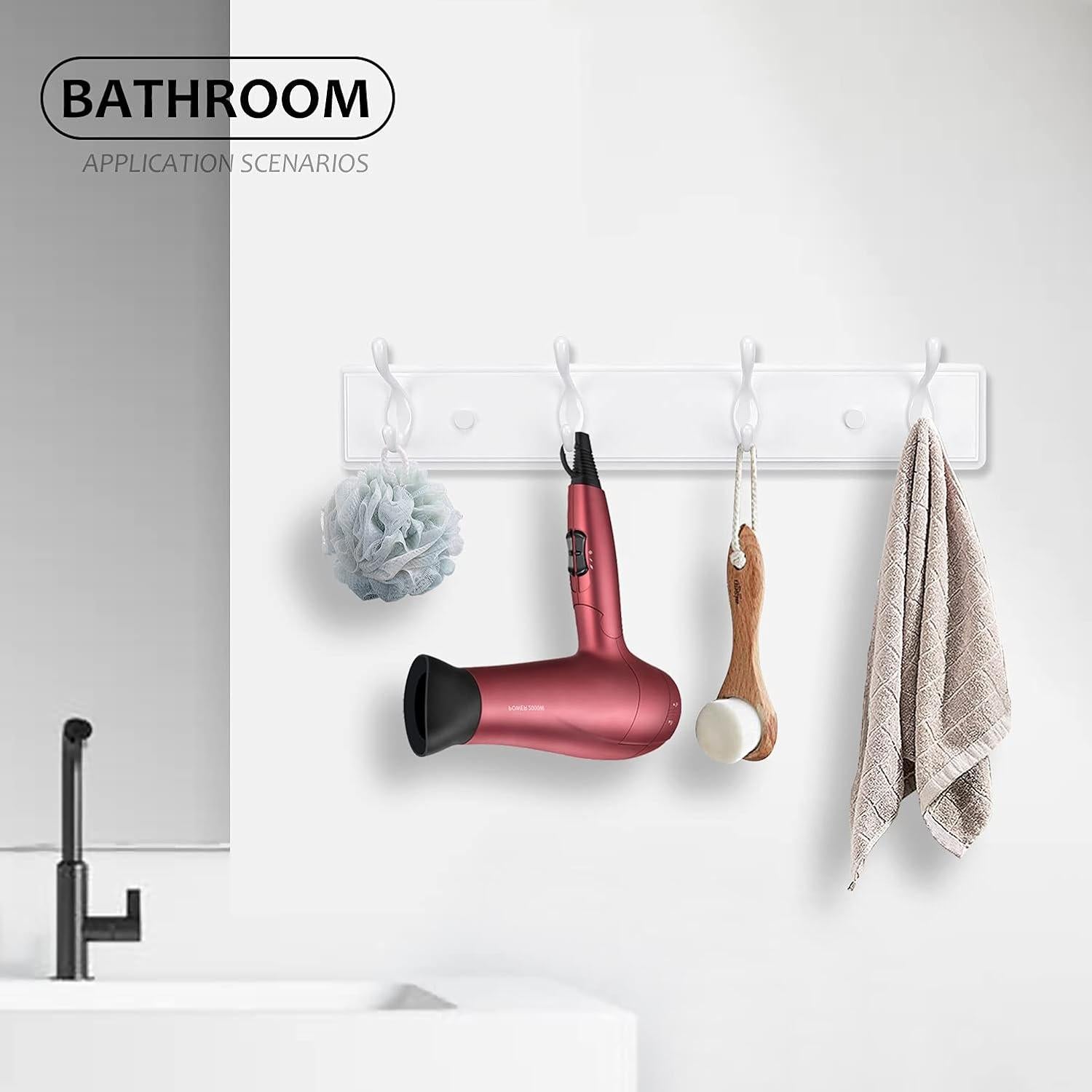 Perchero de Madera Badiano Blanco 4 Ganchos para Pared