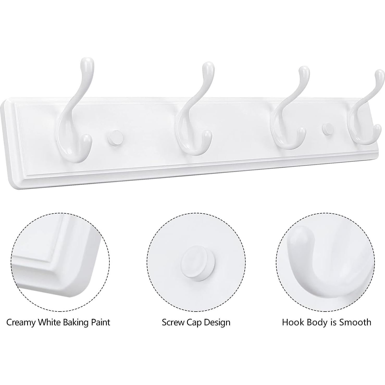 Perchero de Madera Badiano Blanco 4 Ganchos para Pared