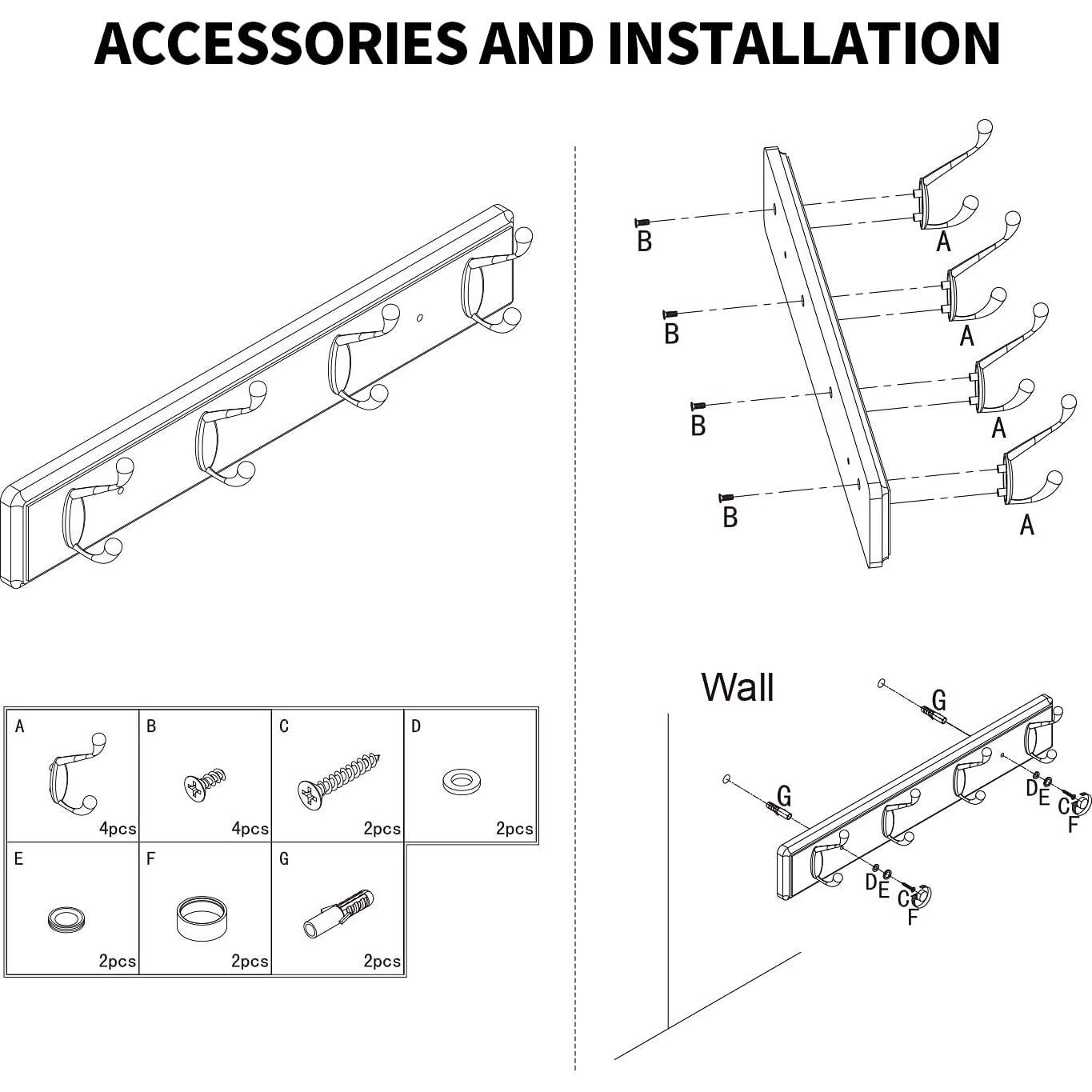 Perchero de Madera Badiano Blanco 4 Ganchos para Pared