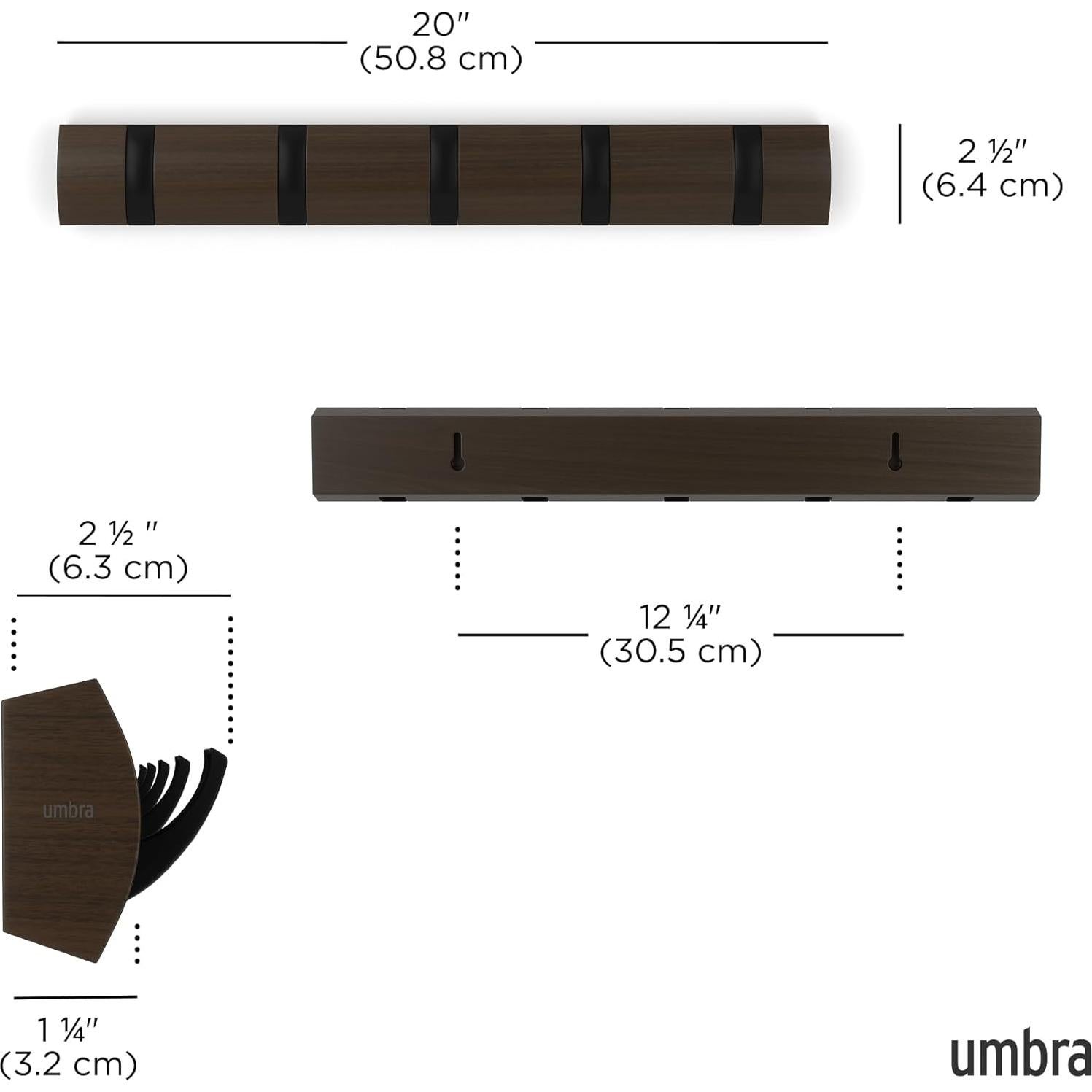 Perchero de Pared Umbra Flip 5 Ganchos Negro Moderno