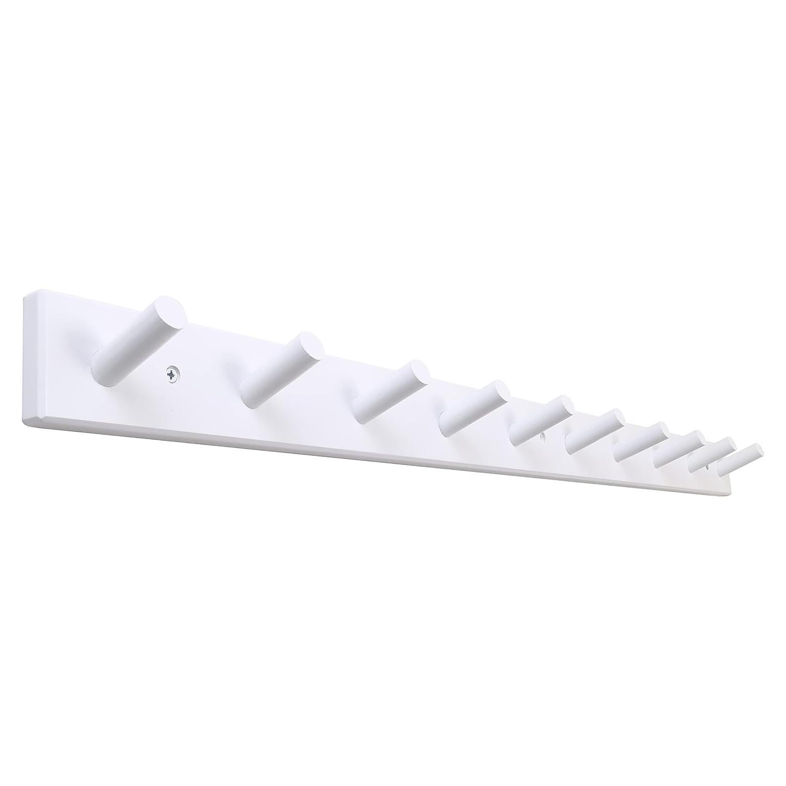Perchero de Madera SKOLOO Blanco Montado en Pared 10 Ganchos