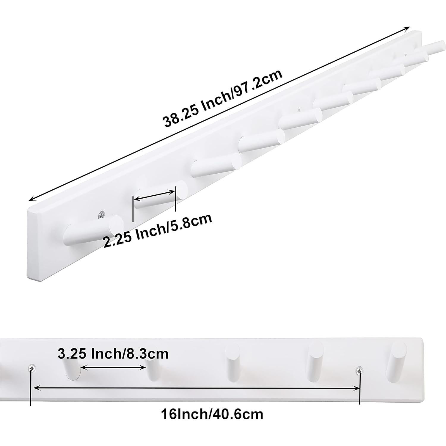 Perchero de Madera SKOLOO Blanco Montado en Pared 10 Ganchos