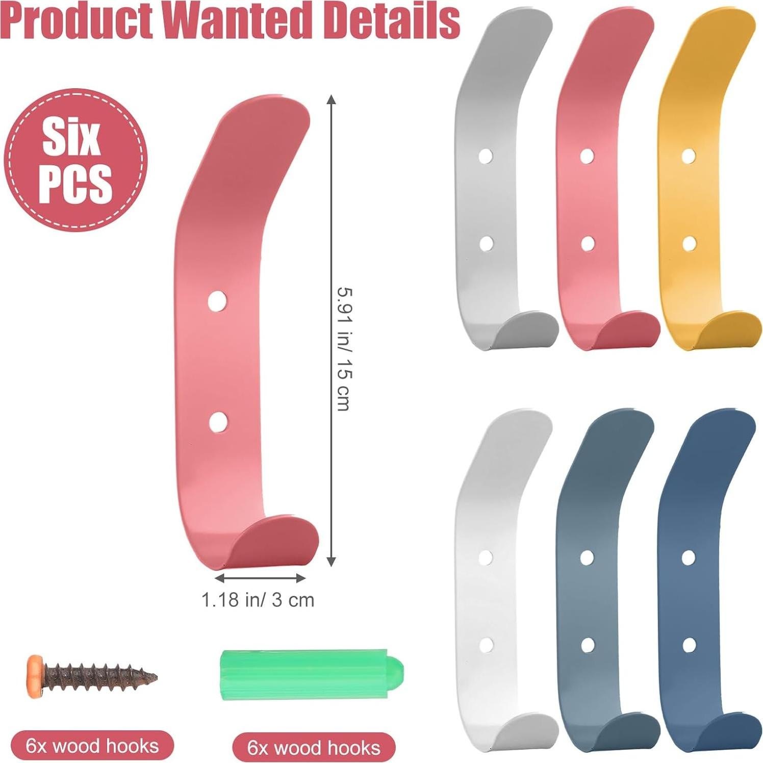 Ganchos de Pared Decorativos Leinuosen 6 Piezas Coloridos