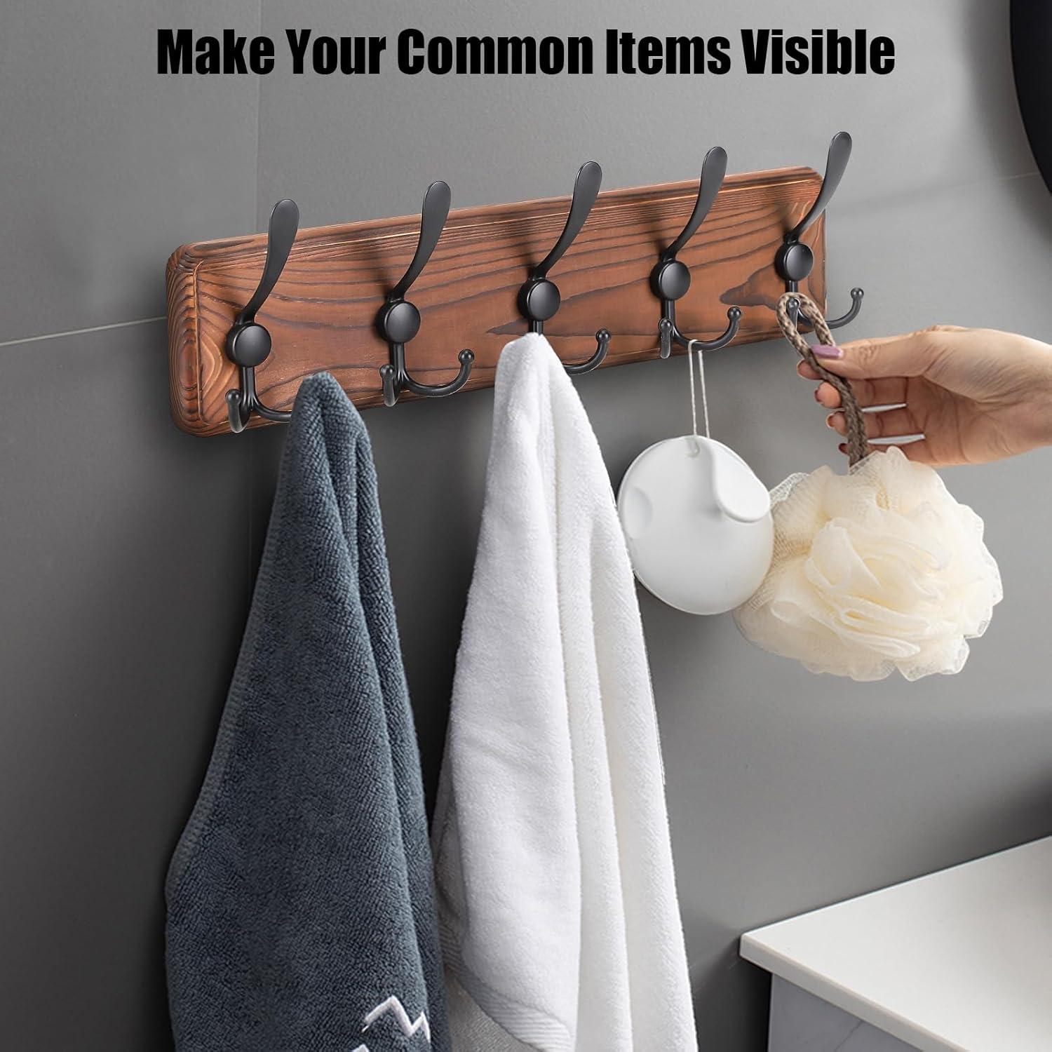 Perchero de pared rústico Gohiuo con 5 ganchos triples