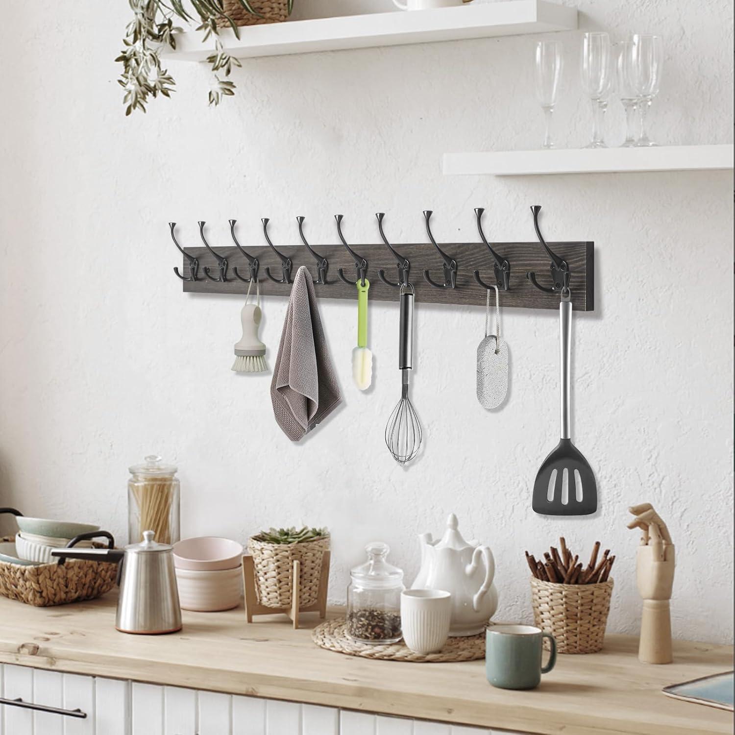 Perchero de pared IBosins 10 ganchos madera antigua 86 cm