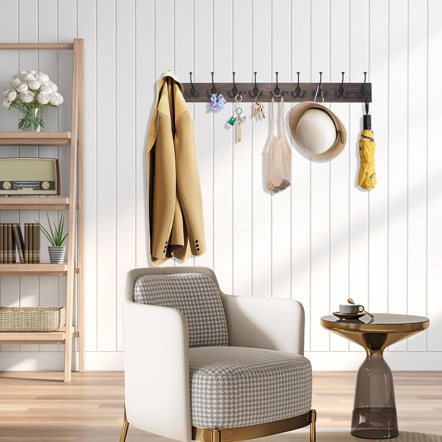 Perchero de pared IBosins 10 ganchos madera antigua 86 cm