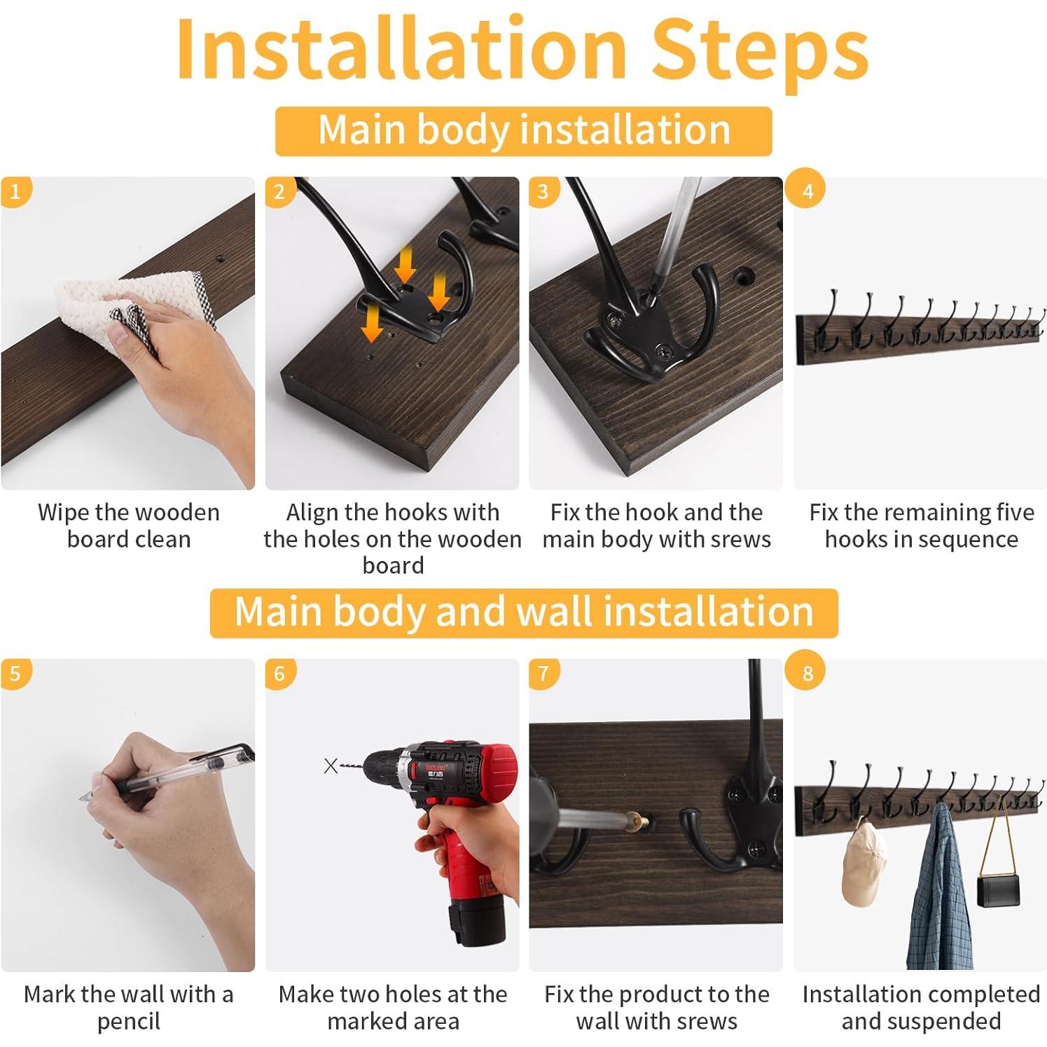 Perchero de pared IBosins 10 ganchos madera antigua 86 cm