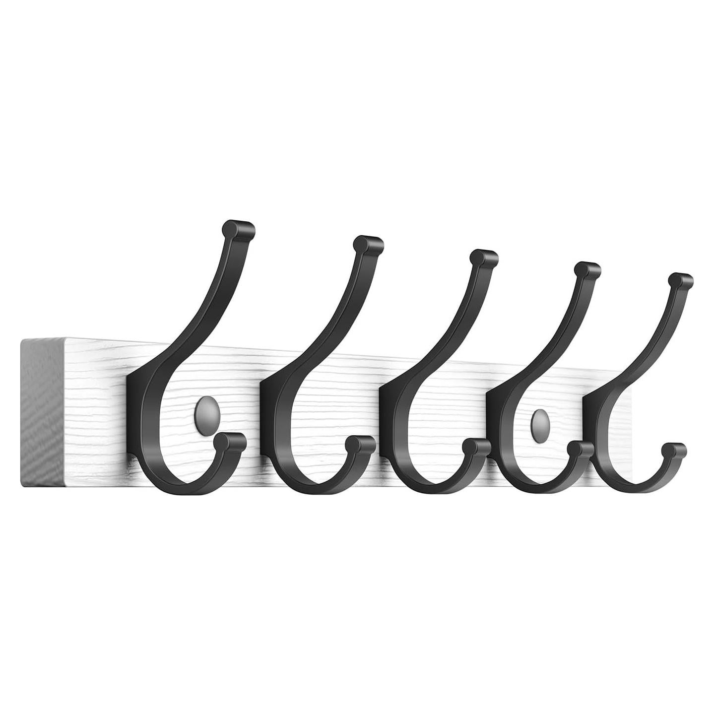 Perchero de Pared Optish Blanco 5 Ganchos Madera Rústica