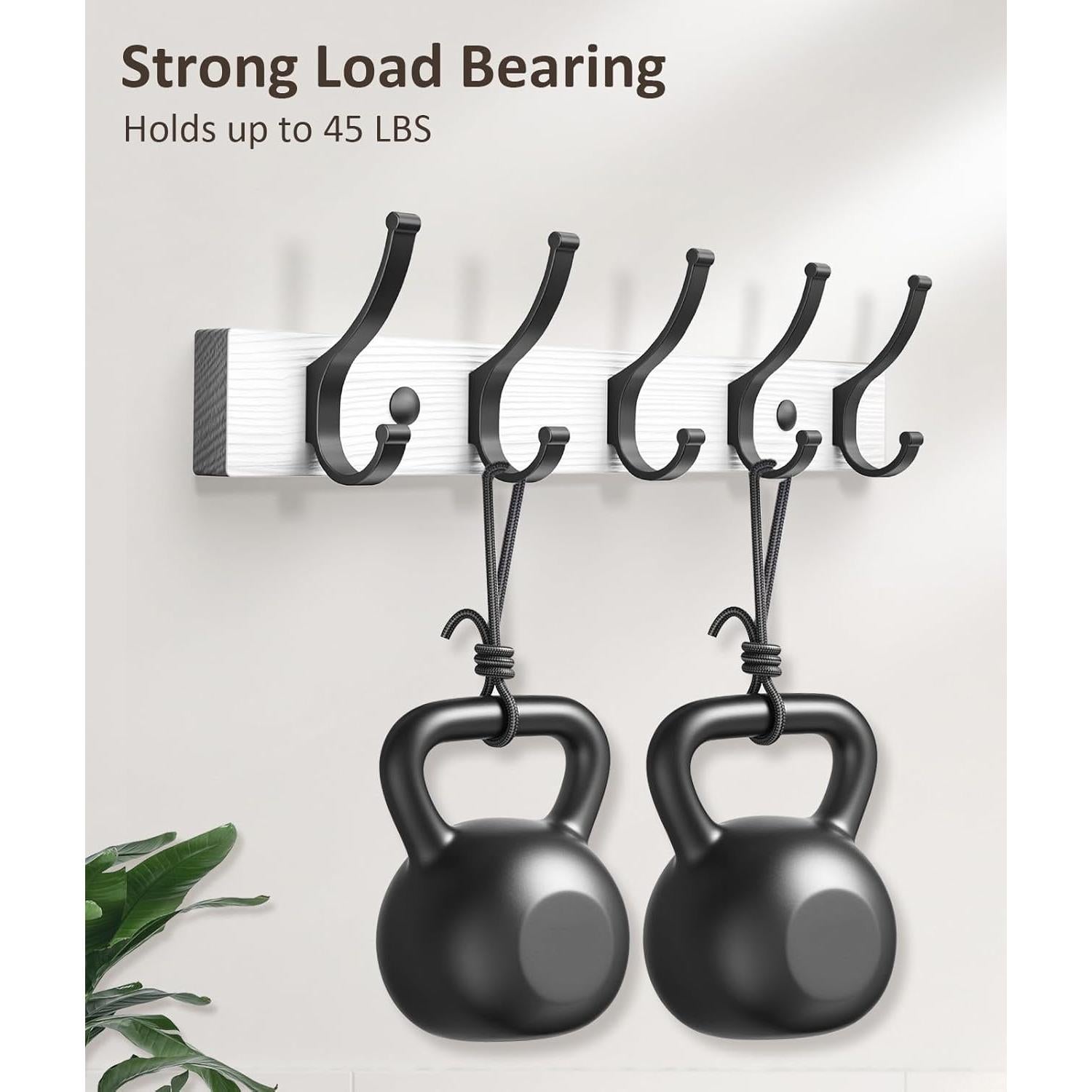 Perchero de Pared Optish Blanco 5 Ganchos Madera Rústica