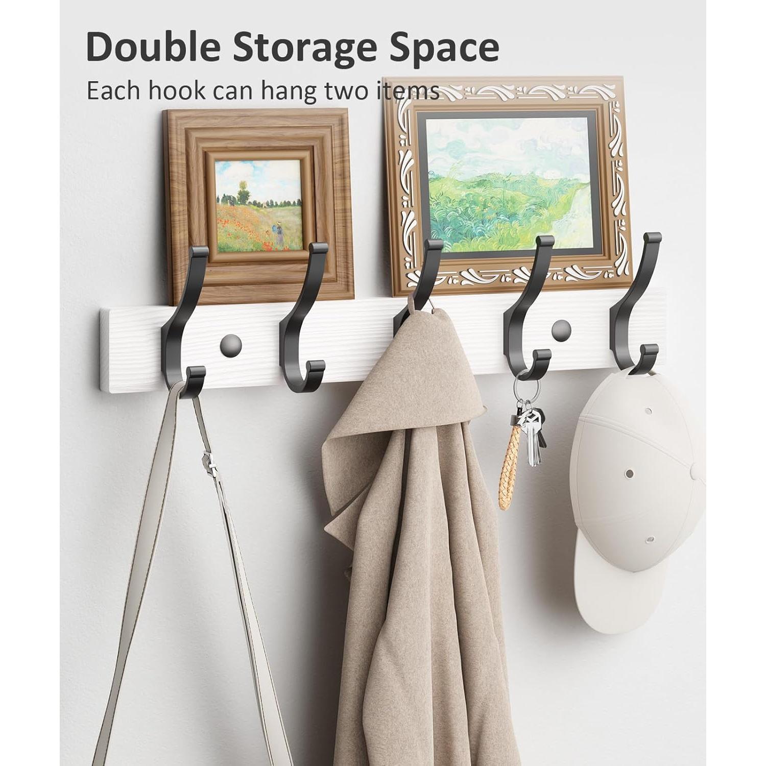 Perchero de Pared Optish Blanco 5 Ganchos Madera Rústica