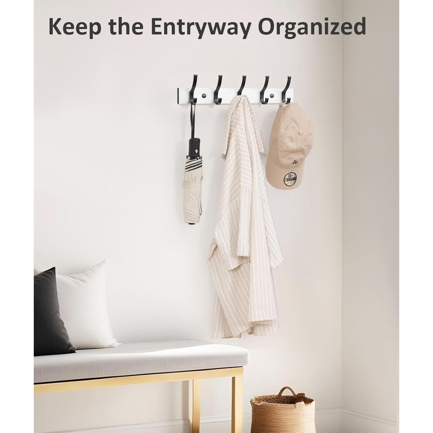 Perchero de Pared Optish Blanco 5 Ganchos Madera Rústica