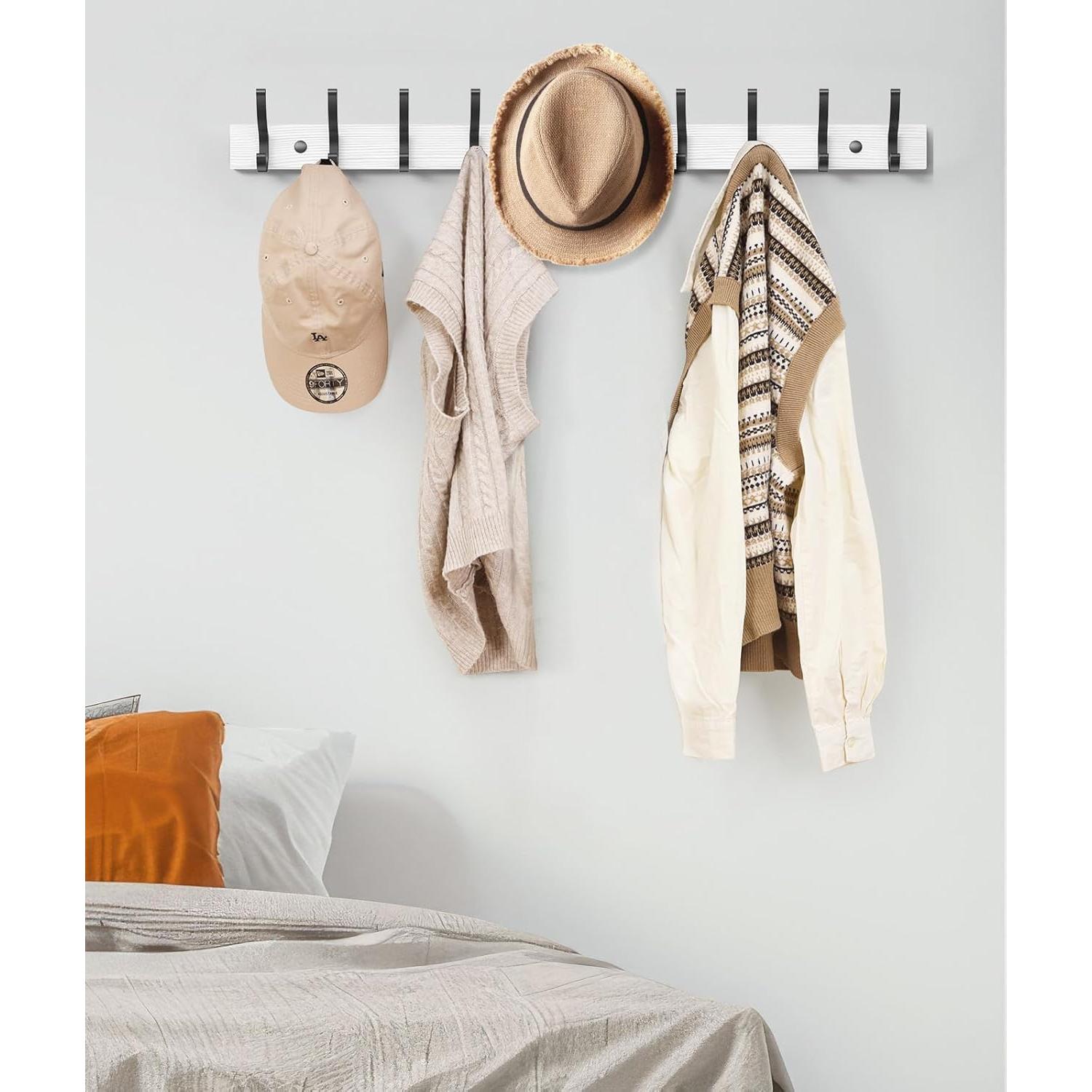 Perchero de Pared Optish Blanco 5 Ganchos Madera Rústica