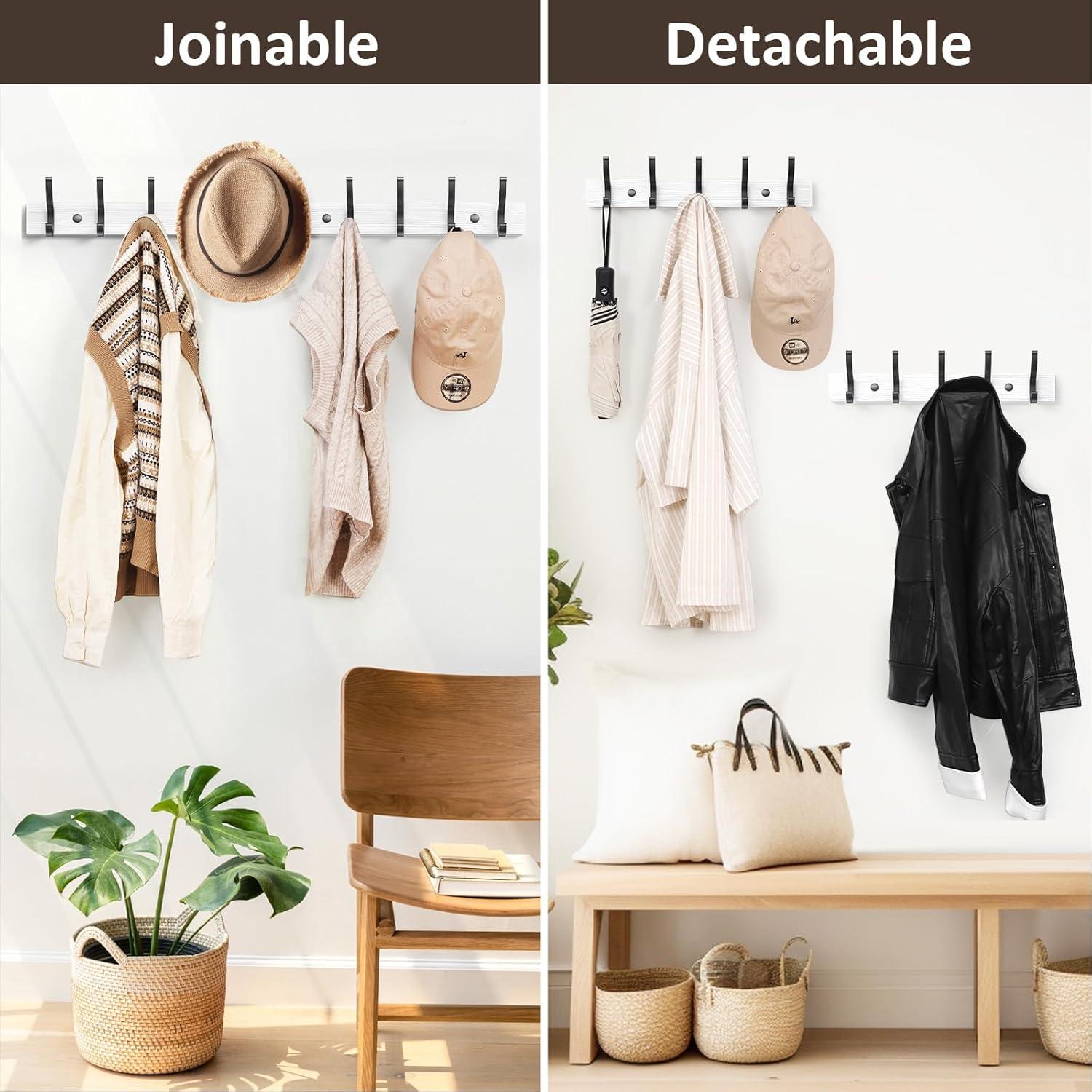 Perchero de Pared Optish Blanco 5 Ganchos Madera Rústica