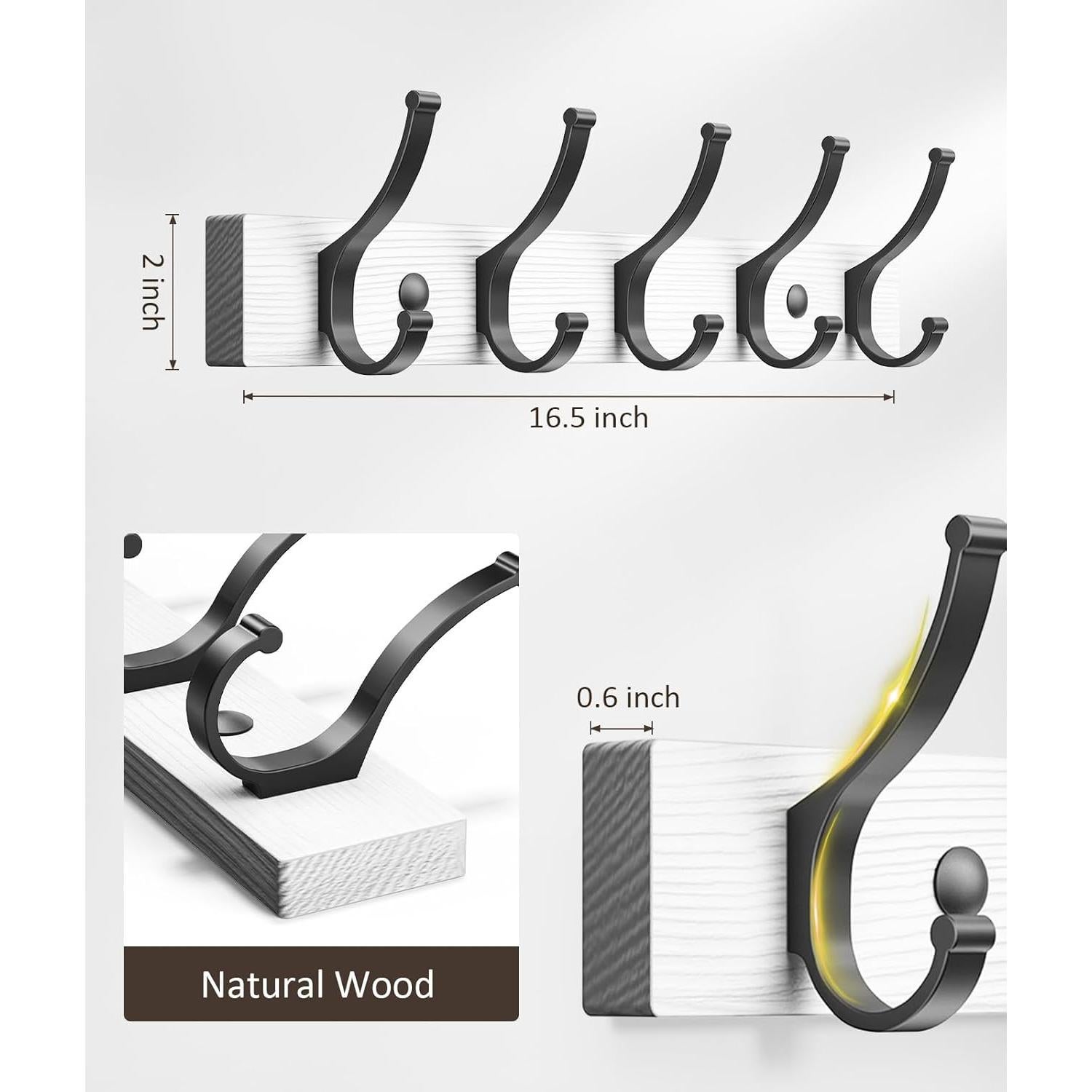 Perchero de Pared Optish Blanco 5 Ganchos Madera Rústica