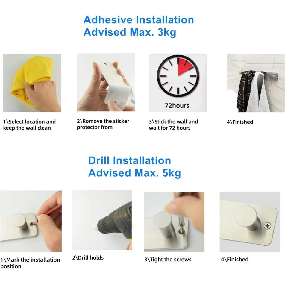 Perchero de Pared AJLTPA Blanco con 4 Ganchos de Acero Inoxidable