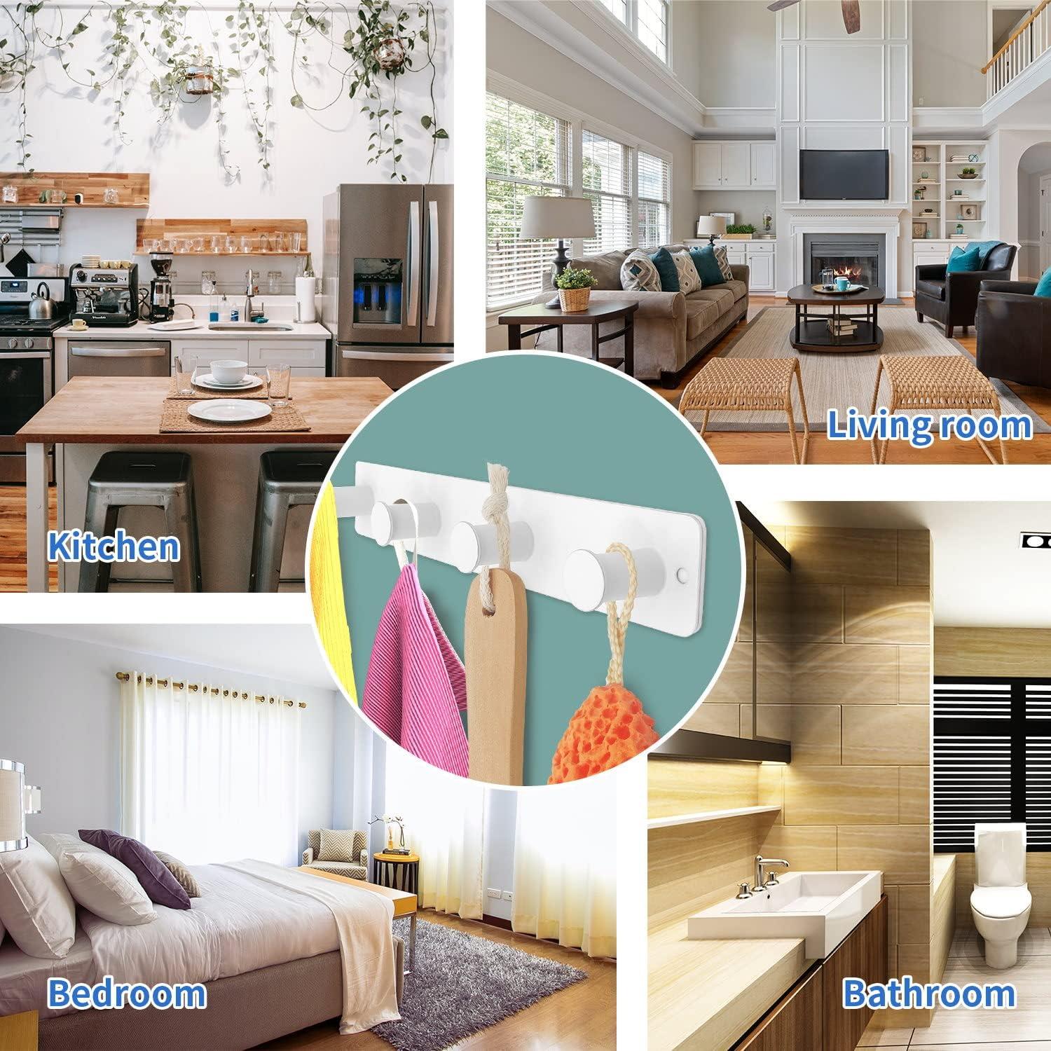 Perchero de Pared AJLTPA Blanco con 4 Ganchos de Acero Inoxidable