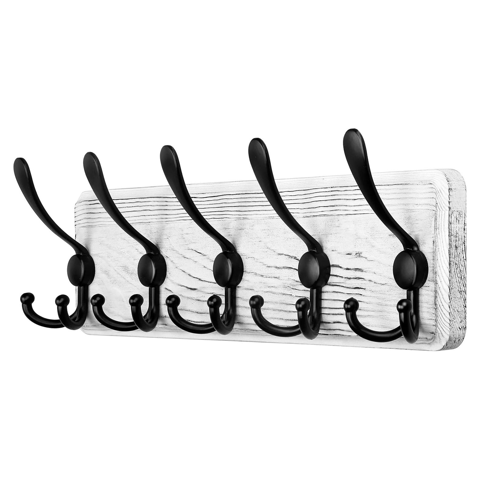 Perchero de Pared Rústico SKOLOO con 5 Ganchos Triples