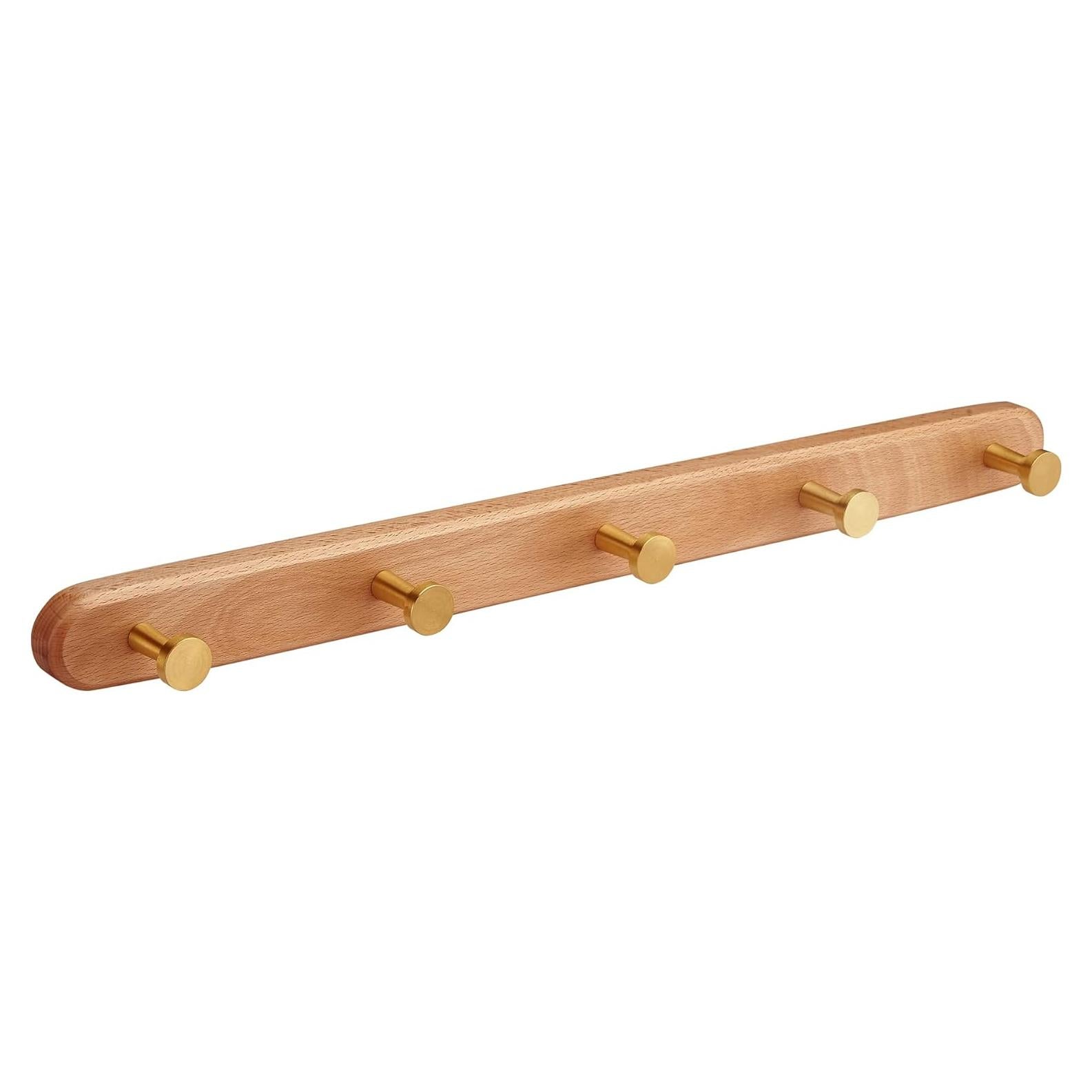 Perchero de Pared SARIHOSY de Madera de Haya con 5 Ganchos Dorados