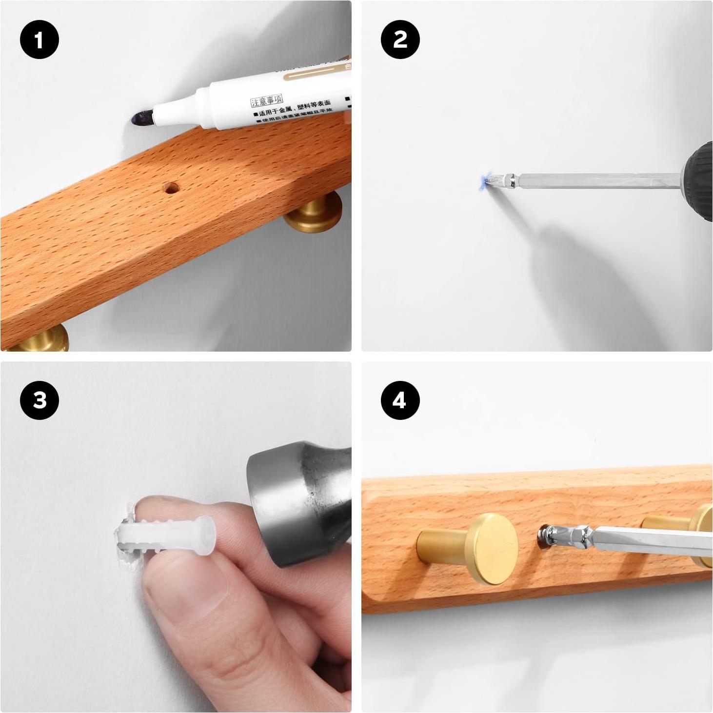 Perchero de Pared SARIHOSY de Madera de Haya con 5 Ganchos Dorados