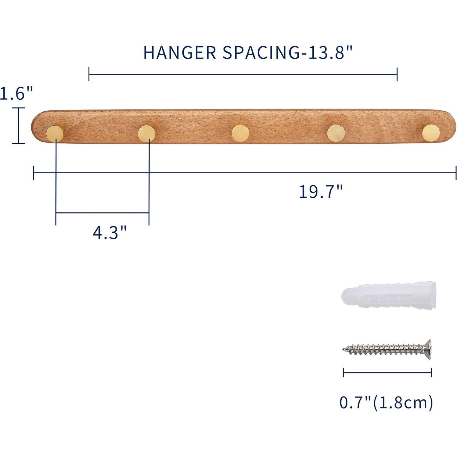 Perchero de Pared SARIHOSY de Madera de Haya con 5 Ganchos Dorados