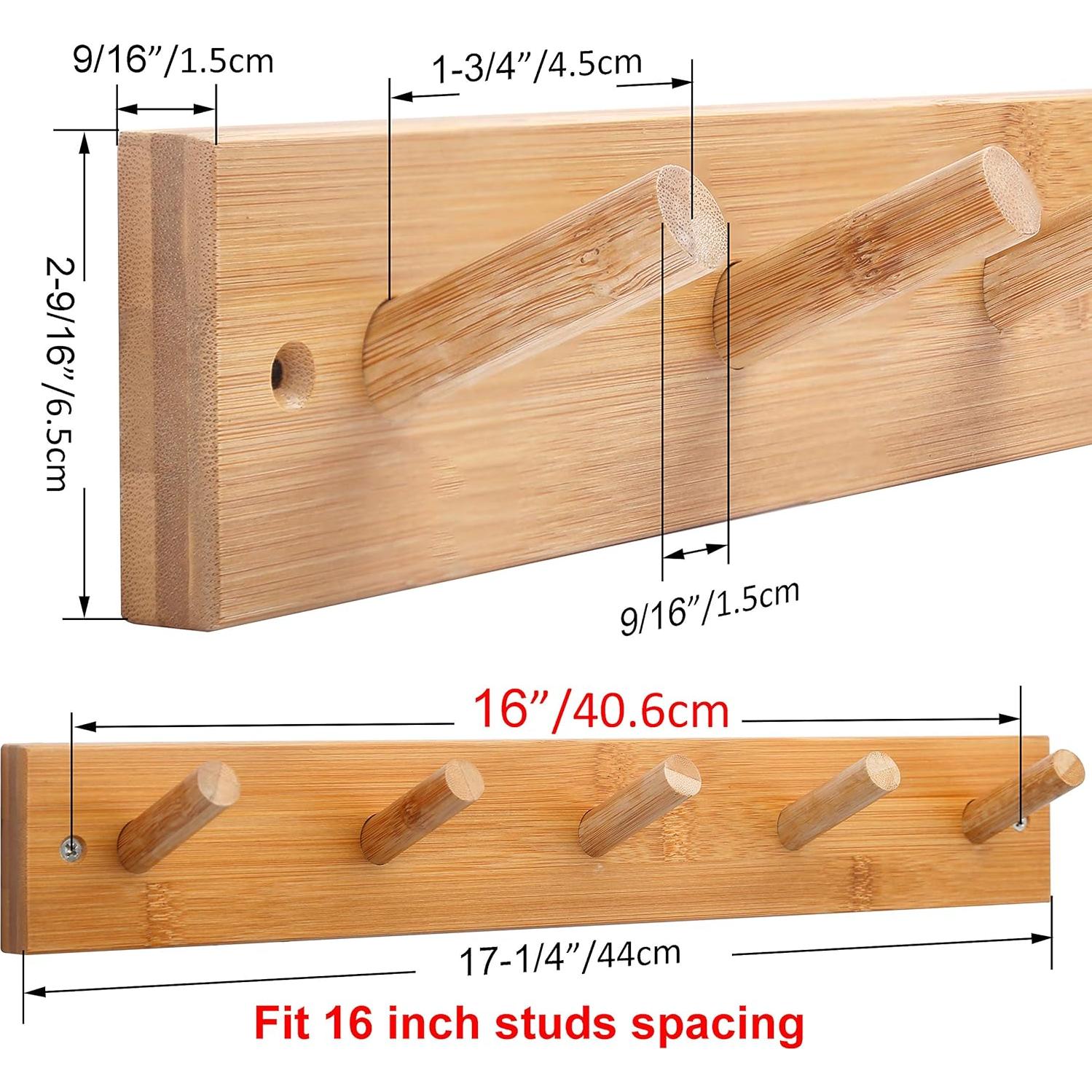 Perchero de pared WEBI 5 ganchos bambú natural 43.18 cm
