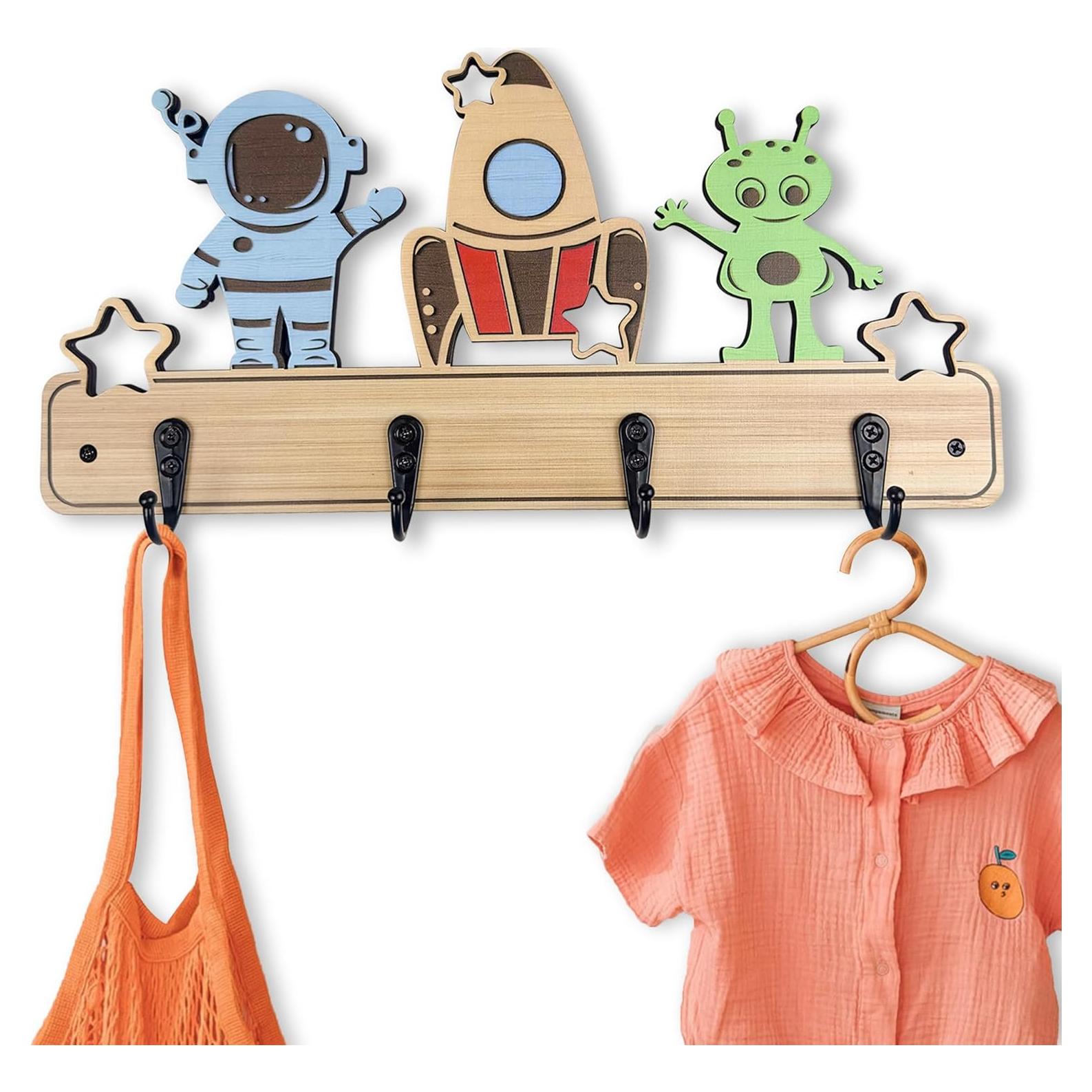 Gancho de Pared para Niños Midrean 4 Ganchos Madera Haya