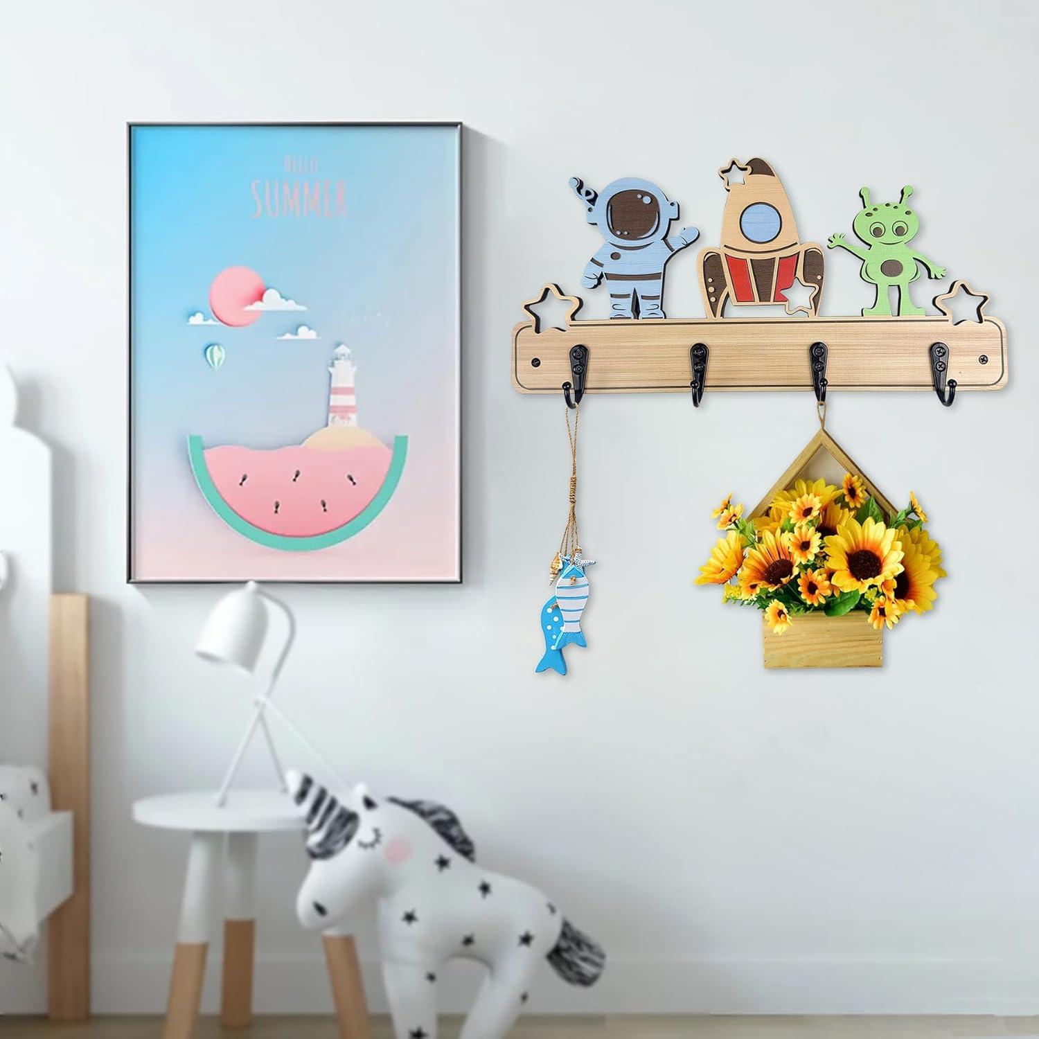 Gancho de Pared para Niños Midrean 4 Ganchos Madera Haya