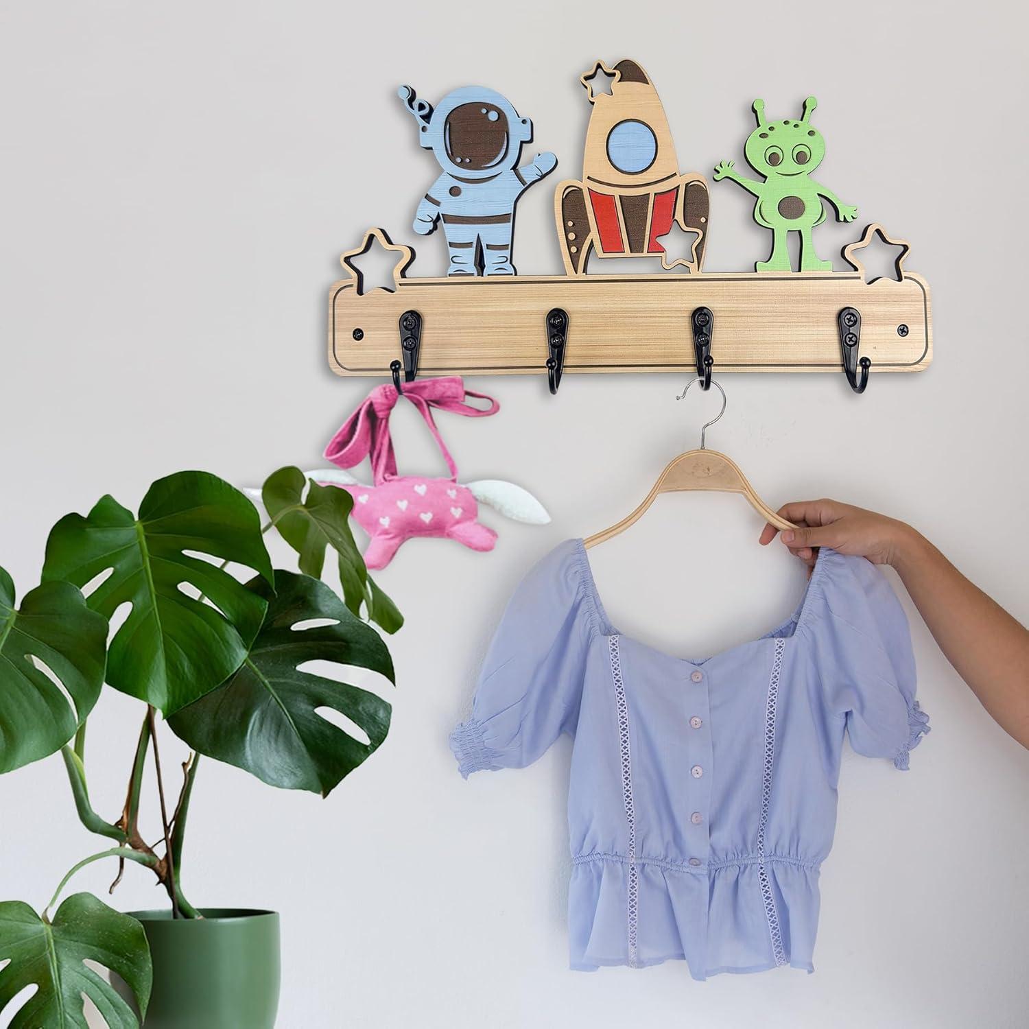 Gancho de Pared para Niños Midrean 4 Ganchos Madera Haya